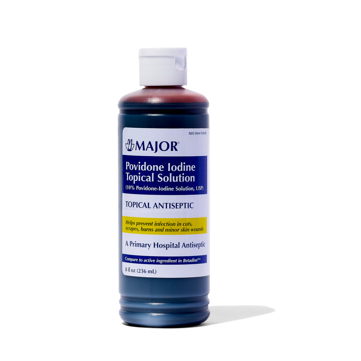 MAJOR - bouteille 8oz, solution iodée povidone, utile pour petites coupures.