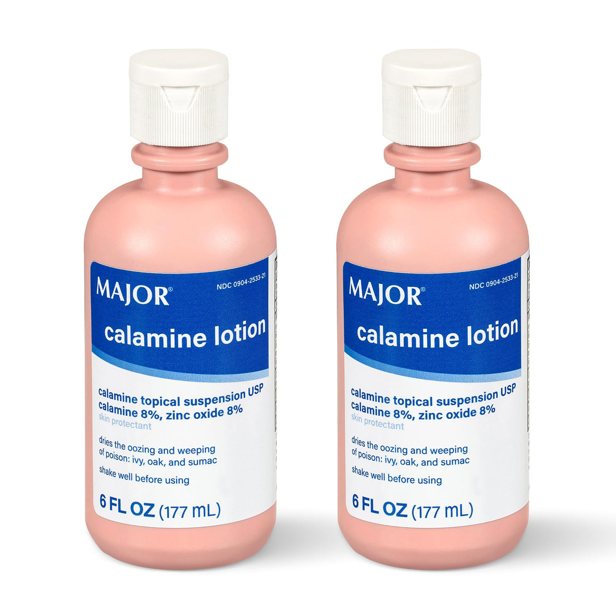 MAJOR Calamine Lotion emballage 6oz, prêt pour soins cutanés quotidiens.