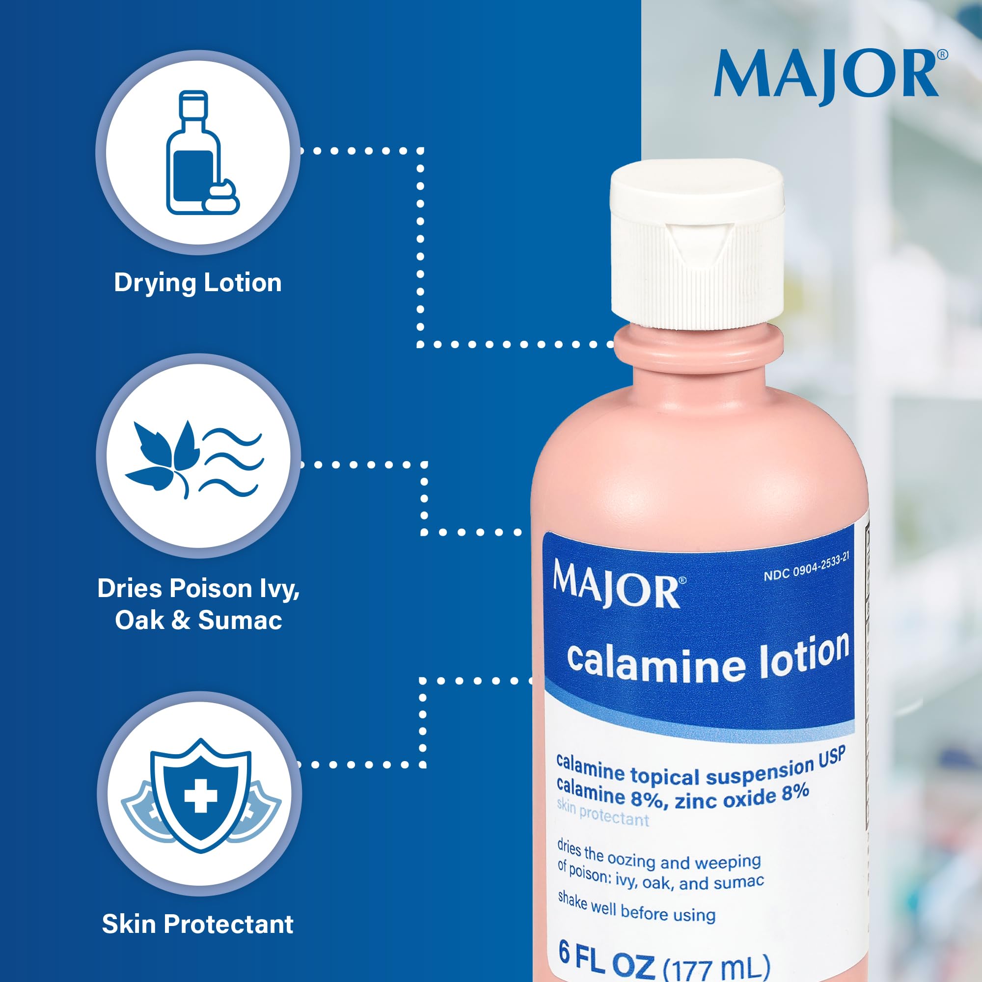 MAJOR Lotion de Calamine – texture proche de la peau, absorption rapide.