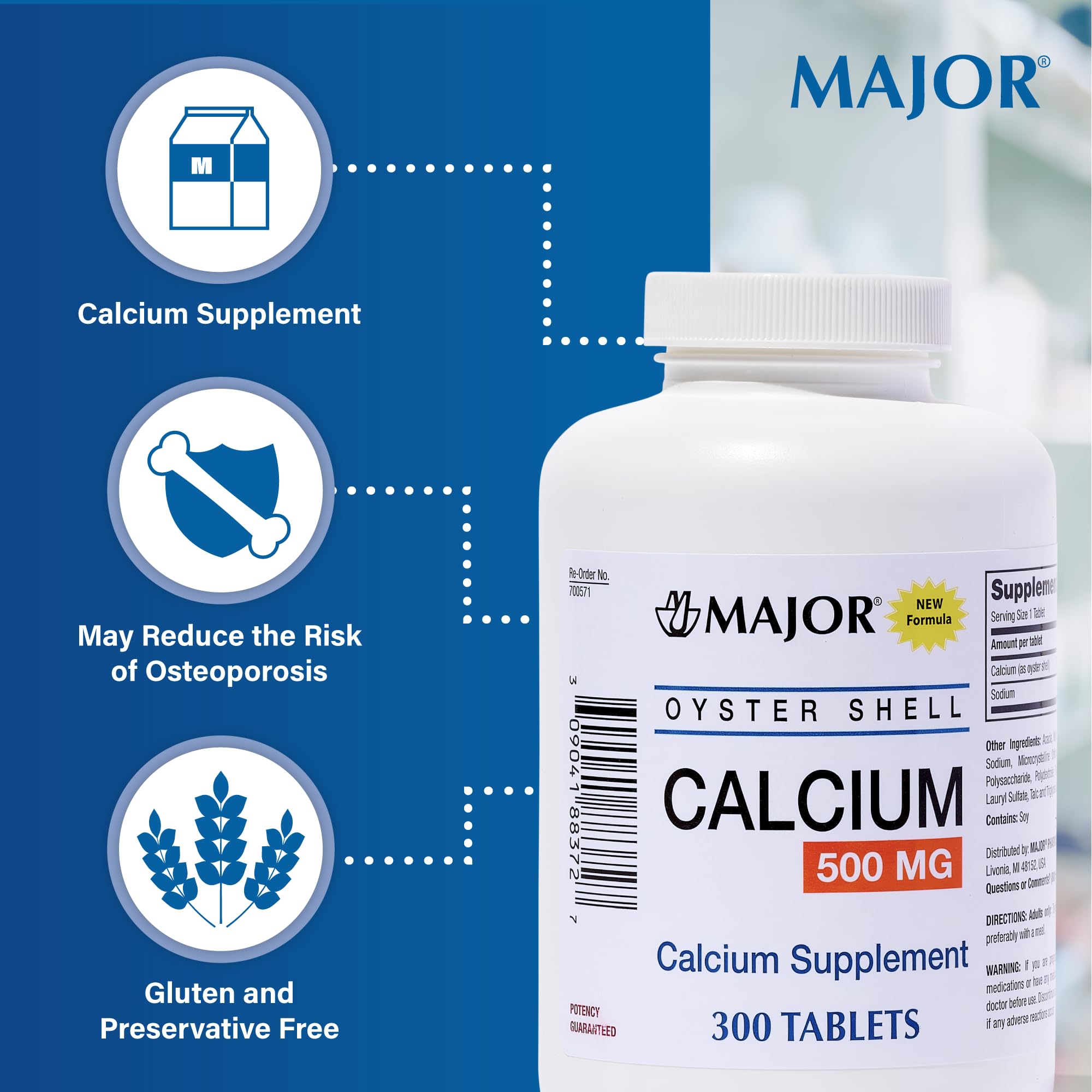MAJOR Calcium coquille d'huître, prise avec repas, pratique dans la routine quotidienne.