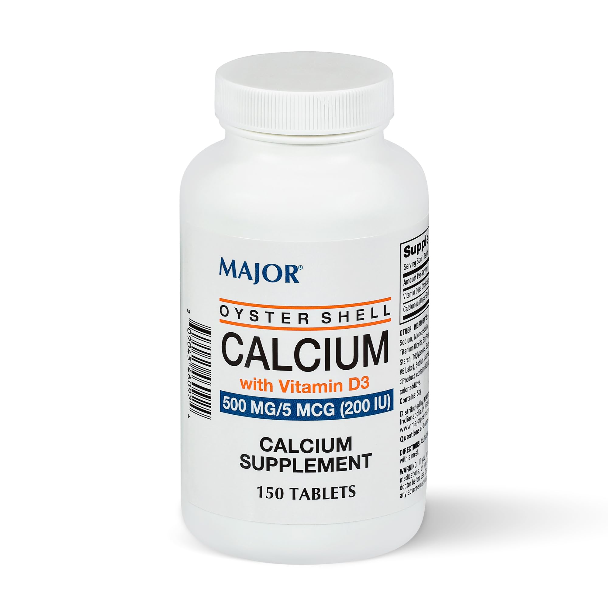 MAJOR Calcium coquille d'huître 500 mg avec D3 dans une bouteille prête à l'emploi.