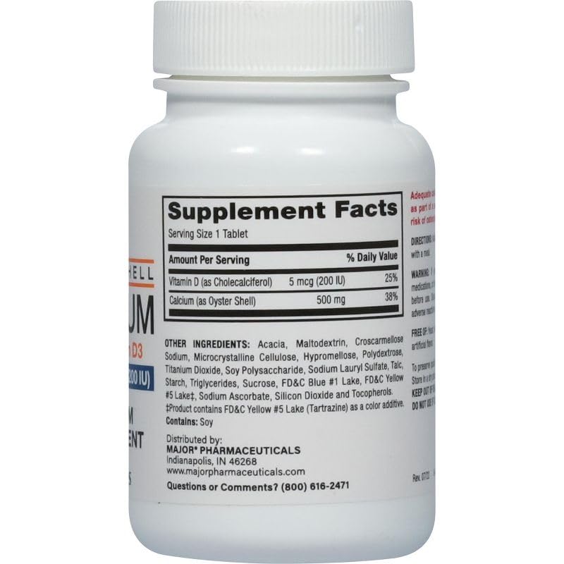 major calcium coquille d'huître tablettes - gros plan sur les comprimés et le dosage pratique.