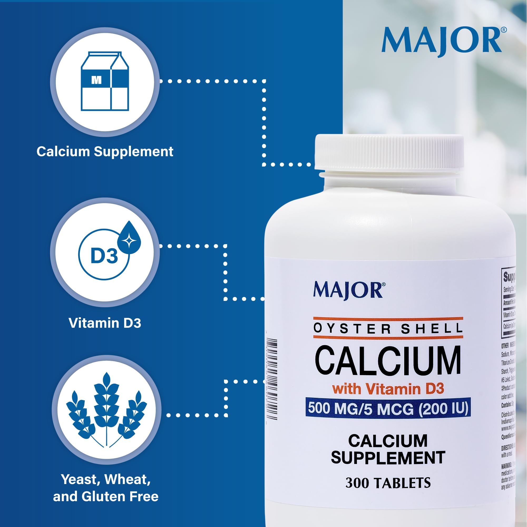 MAJOR calcium d’huître D3 – étiquette claire pour suivre la posologie.