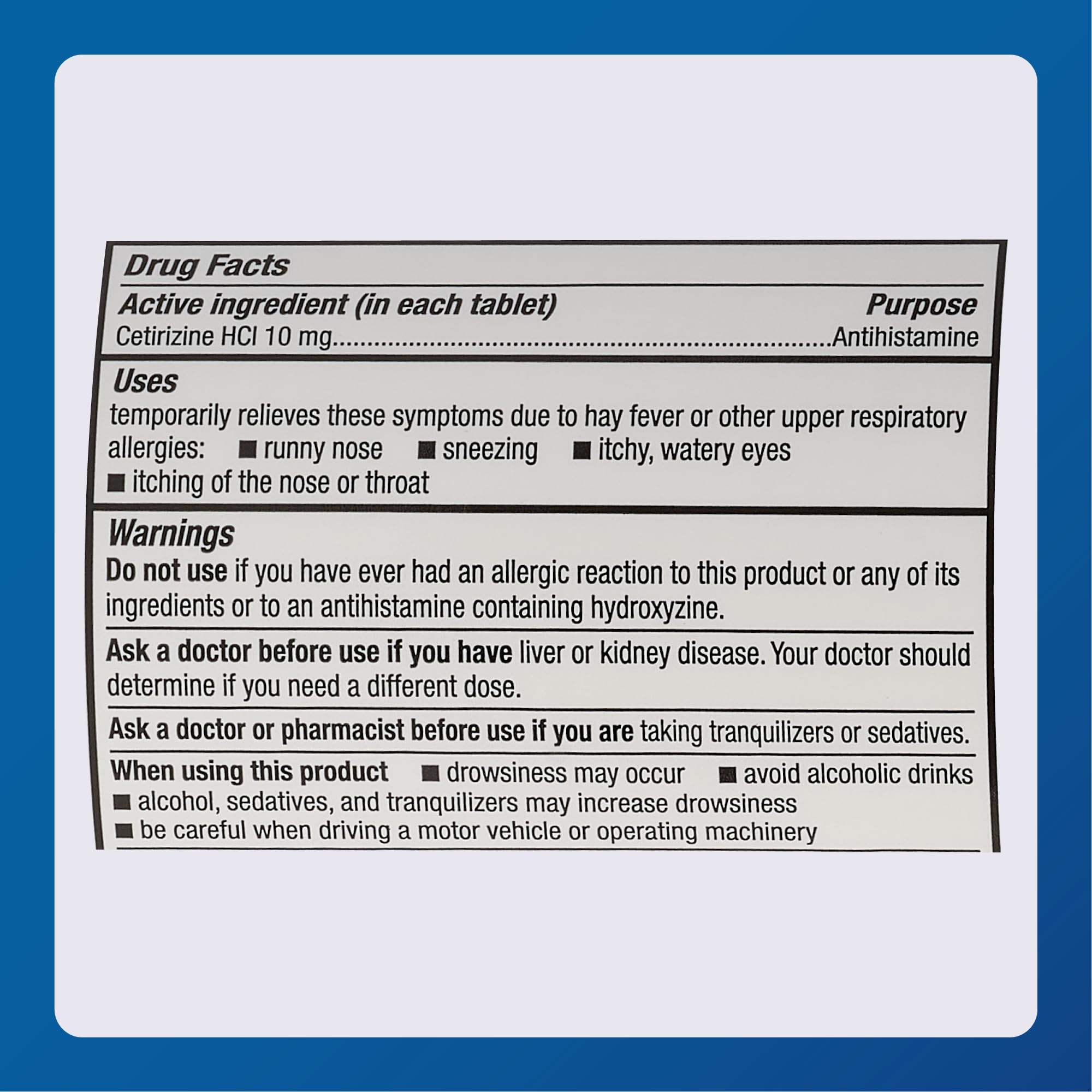Major cétirizine tablettes 10 mg – conseils d’utilisation et dose possible