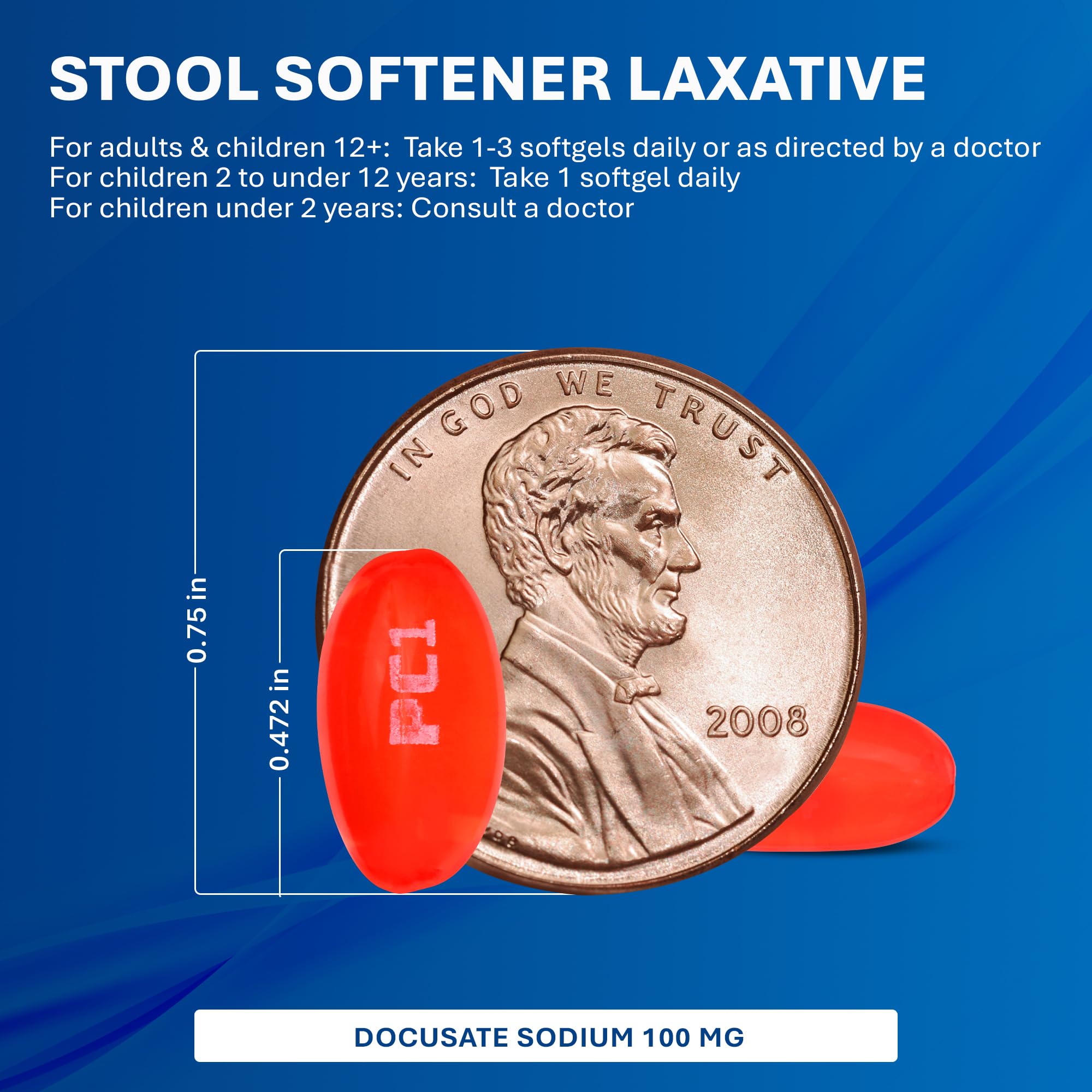 MAJOR Docusate Sodium 100 mg — étiquette lisible indiquant le dosage