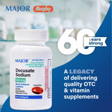 Gélules MAJOR Docusate Sodium—bouteille fermée, solution pratique pour l'usage occasionnel.