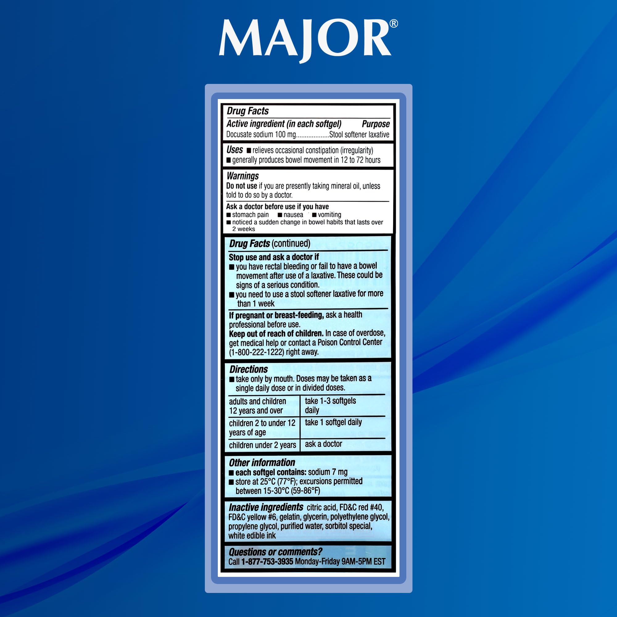 MAJOR Docusate Sodium 100 mg Softgels blister: protection et conservation des gélules