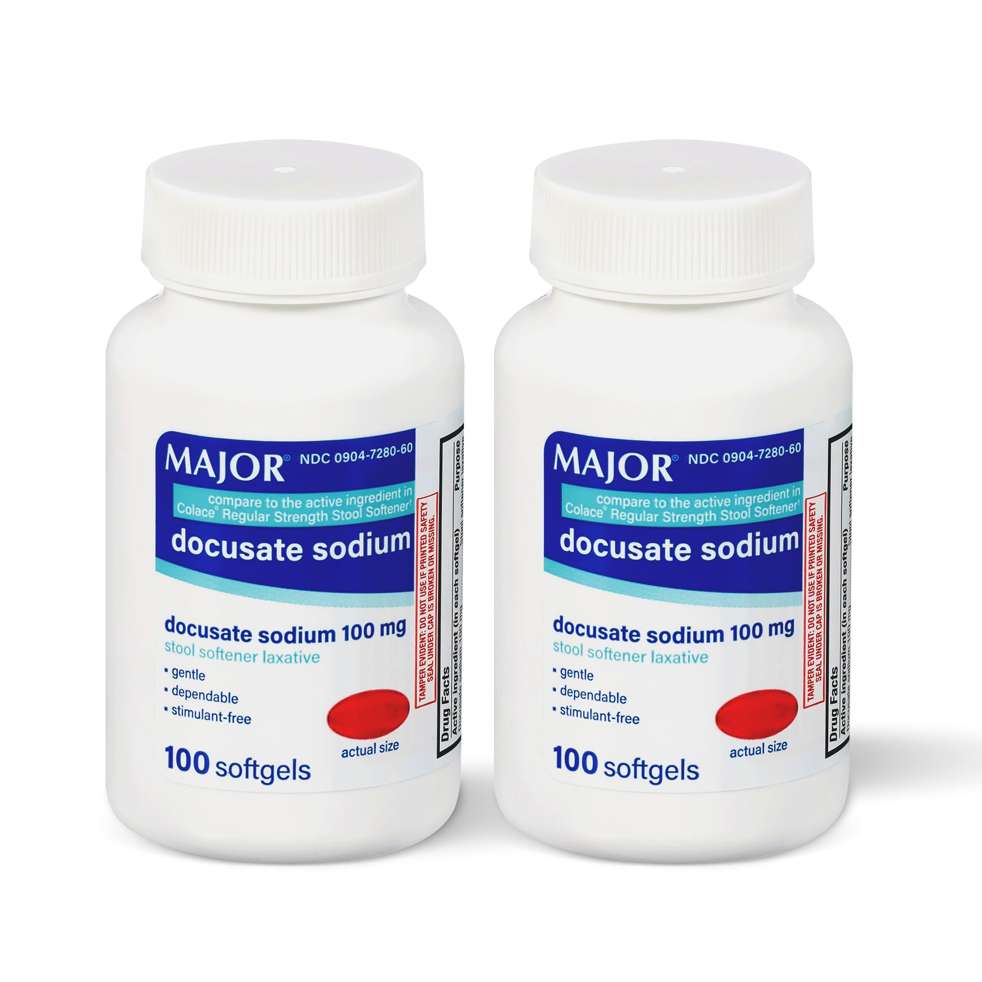 MAJOR Docusate Sodium 100 mg gélules molles – bouteille: confort intestinal doux au quotidien.