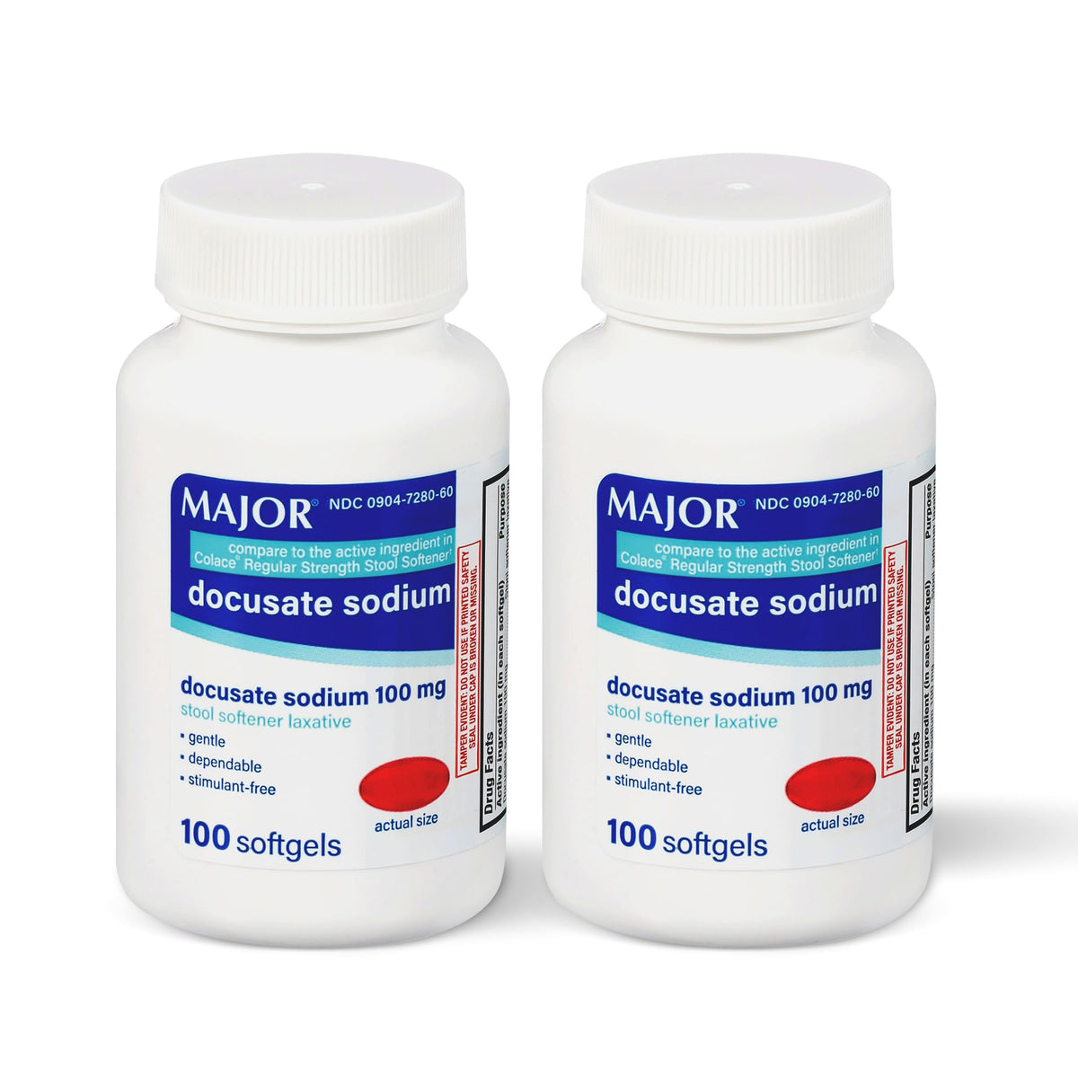 MAJOR Docusate Sodium 100 mg gélules molles – bouteille: confort intestinal doux au quotidien.