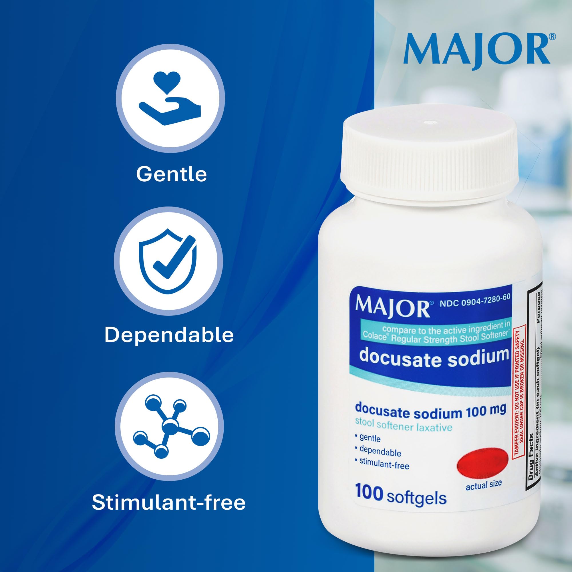 MAJOR Docusate Sodium 100 mg Softgels étiquette dosage: informations claires sur l’utilisation