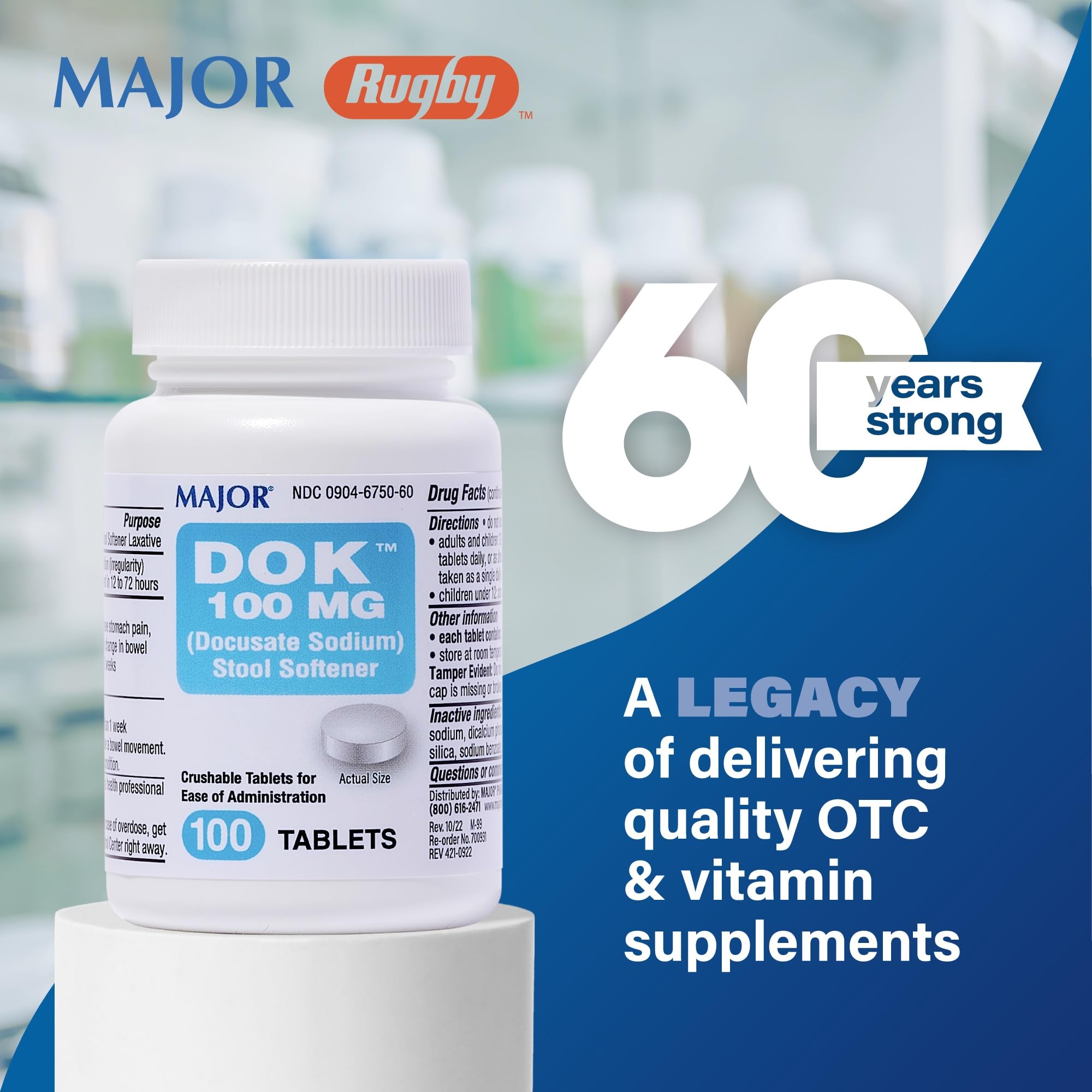 MAJOR Docusate Sodium 100 mg – comprimés uniformes et faciles à avaler.