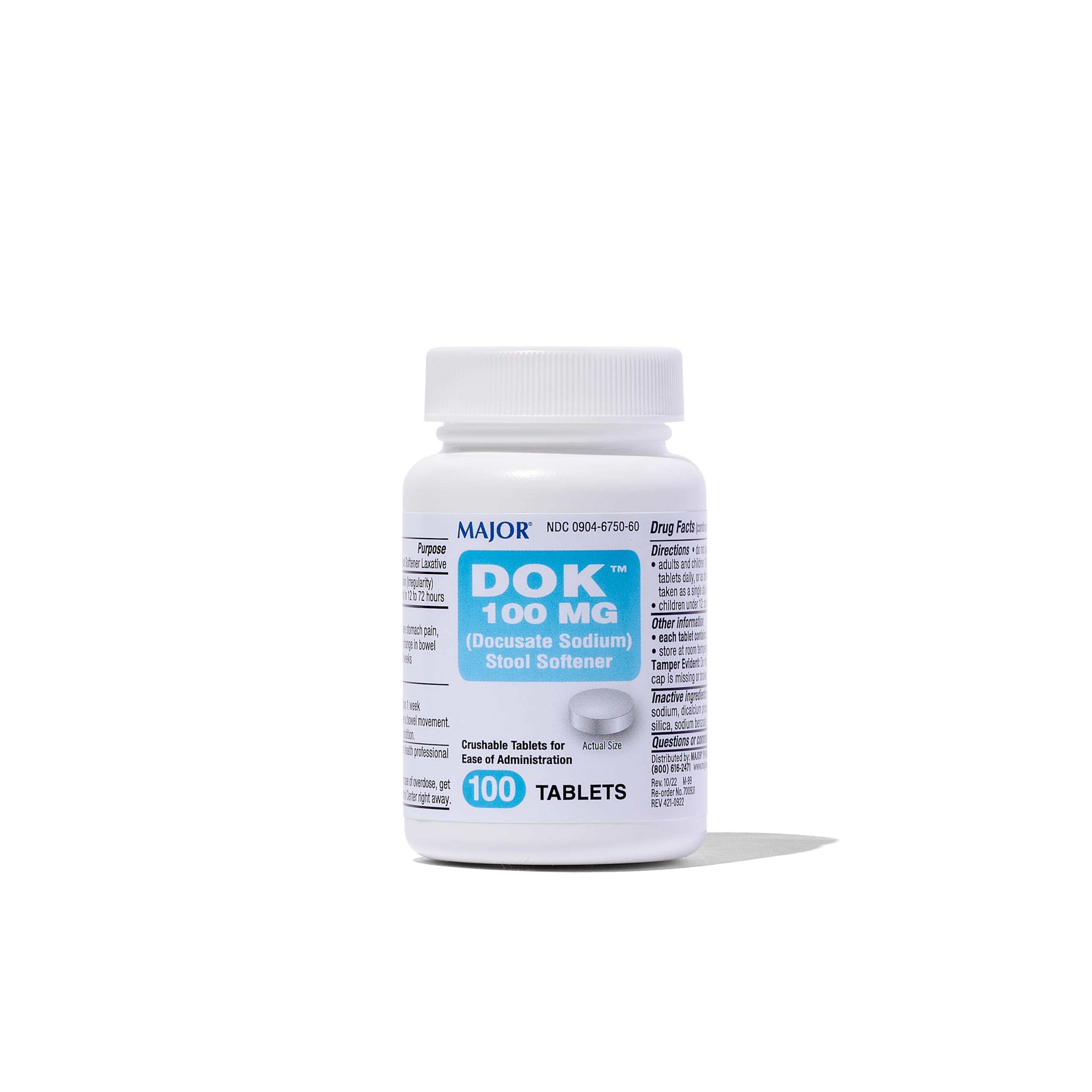 MAJOR Docusate Sodium 100 mg – emballage clair et pratique.