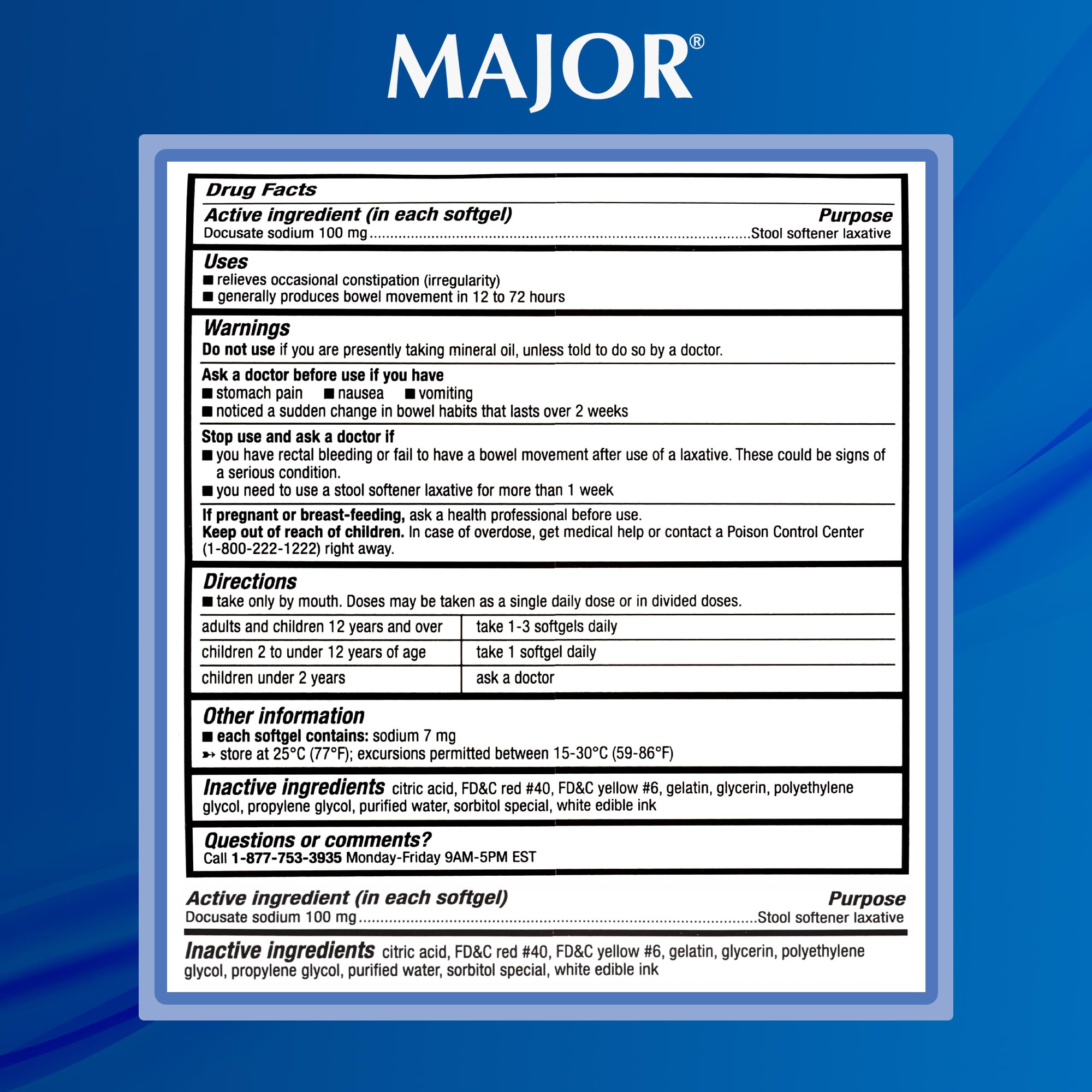 MAJOR Docusate Sodium 100 mg — formulation douce respectant le transit