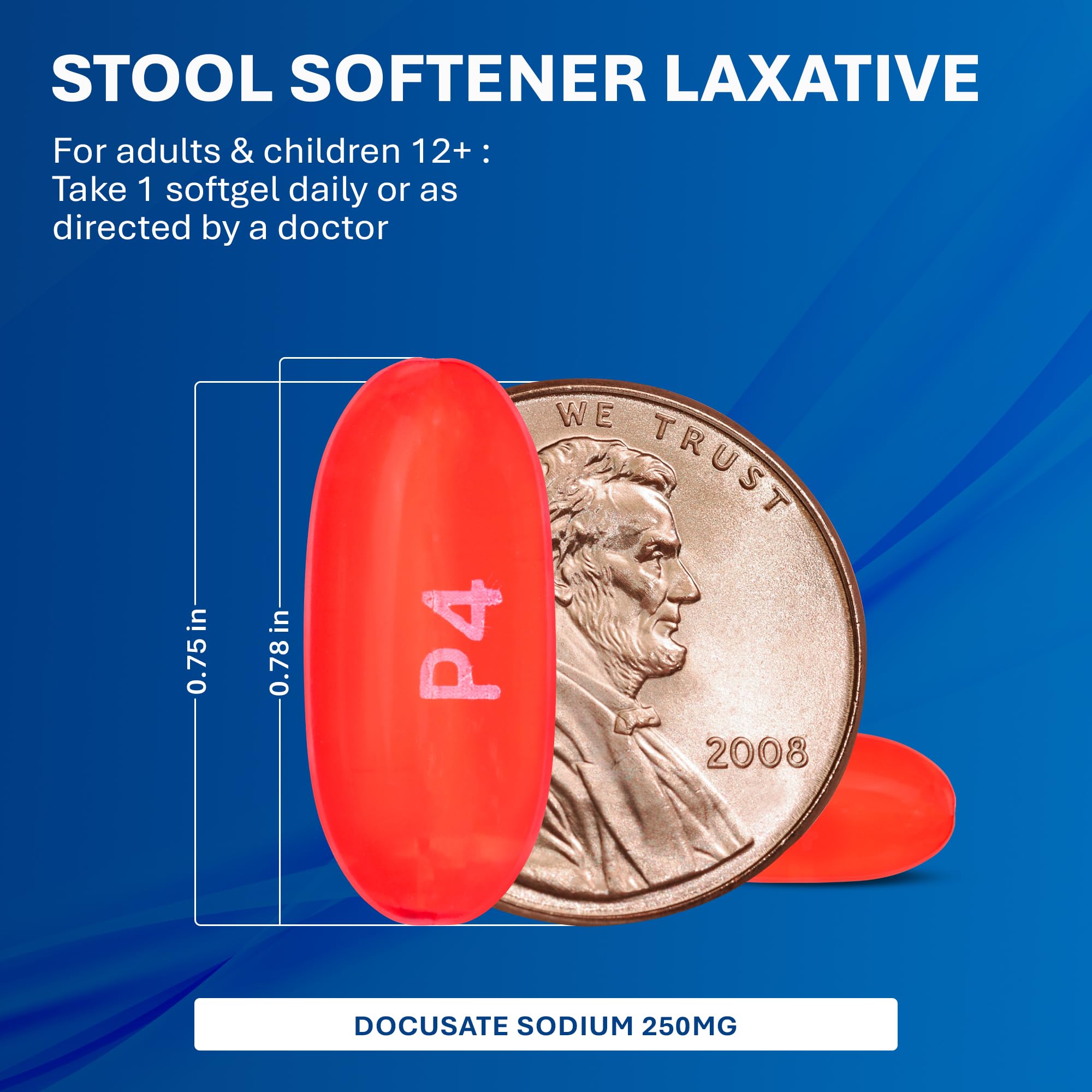 MAJOR Docusate Sodium 250 mg : étiquette-produit indiquant dosage et conseils d’utilisation