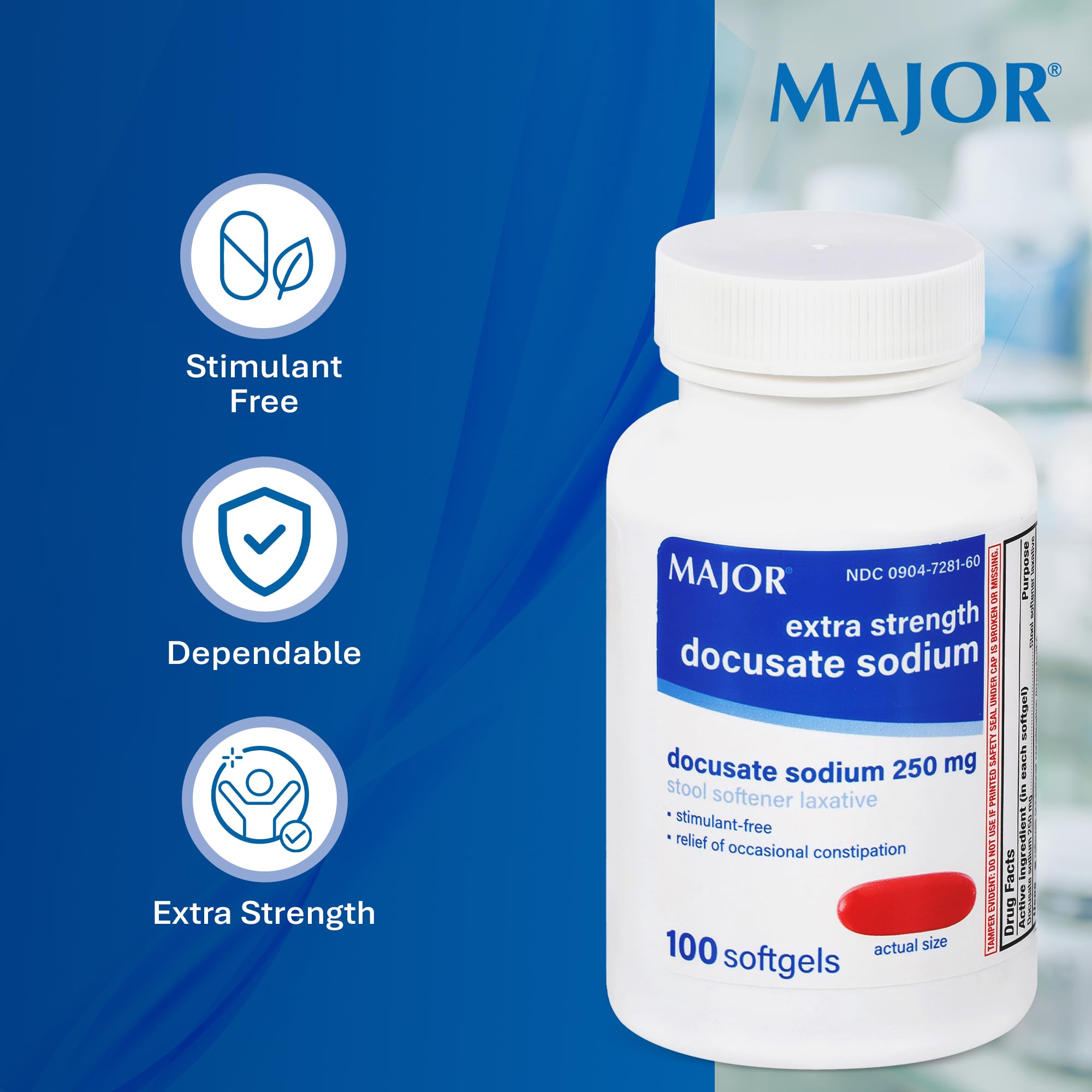 MAJOR Docusate Sodium 250 mg — formulation extra-force pour une option fiable sans stimulant.