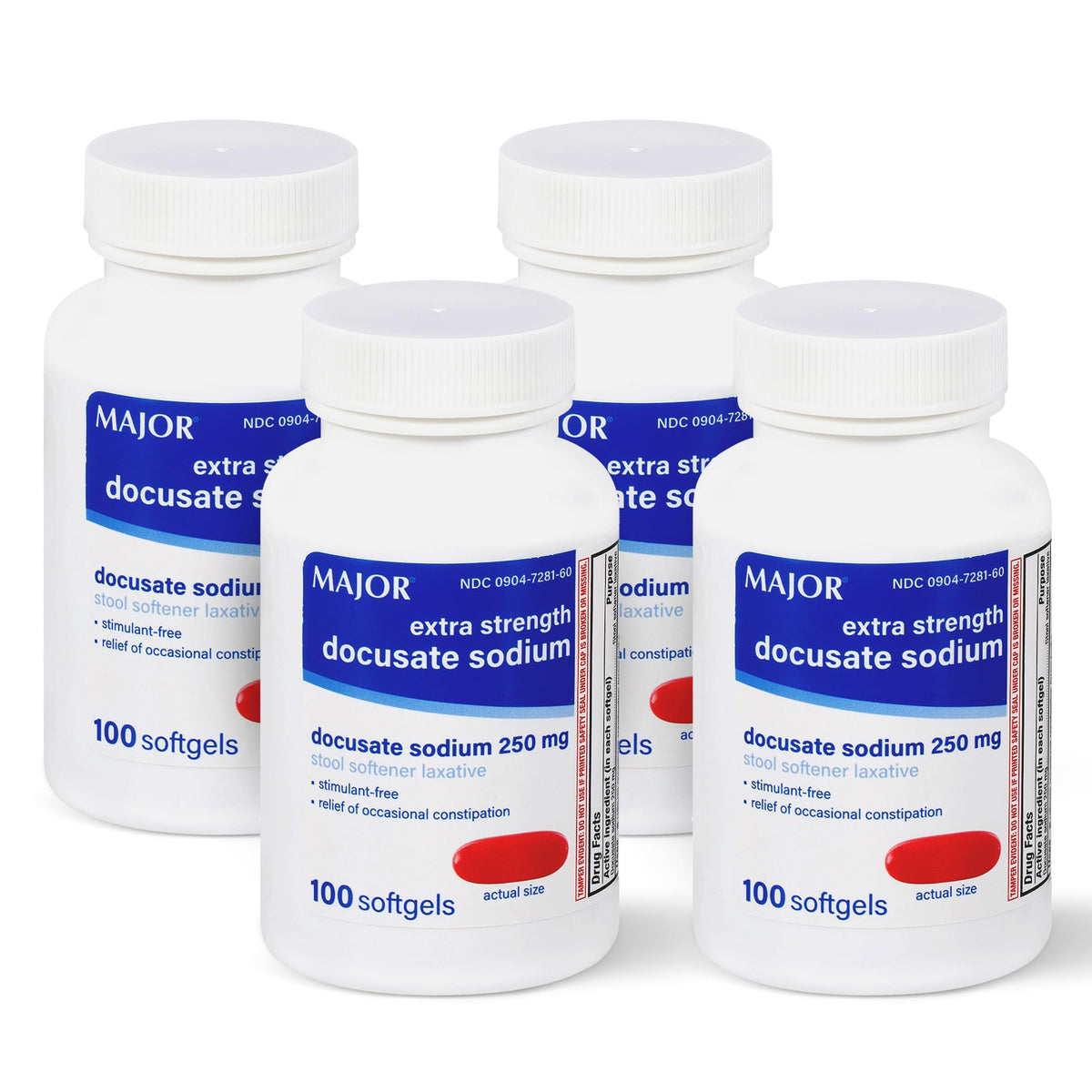 MAJOR Docusate Sodium 250 mg – gelules douces sur emballage, douceur des selles