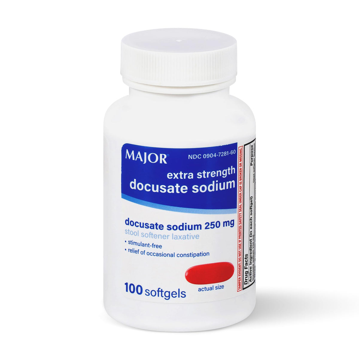 MAJOR Docusate Sodium 250 mg — gélules douces ramollissant les selles pour un passage plus confortable.