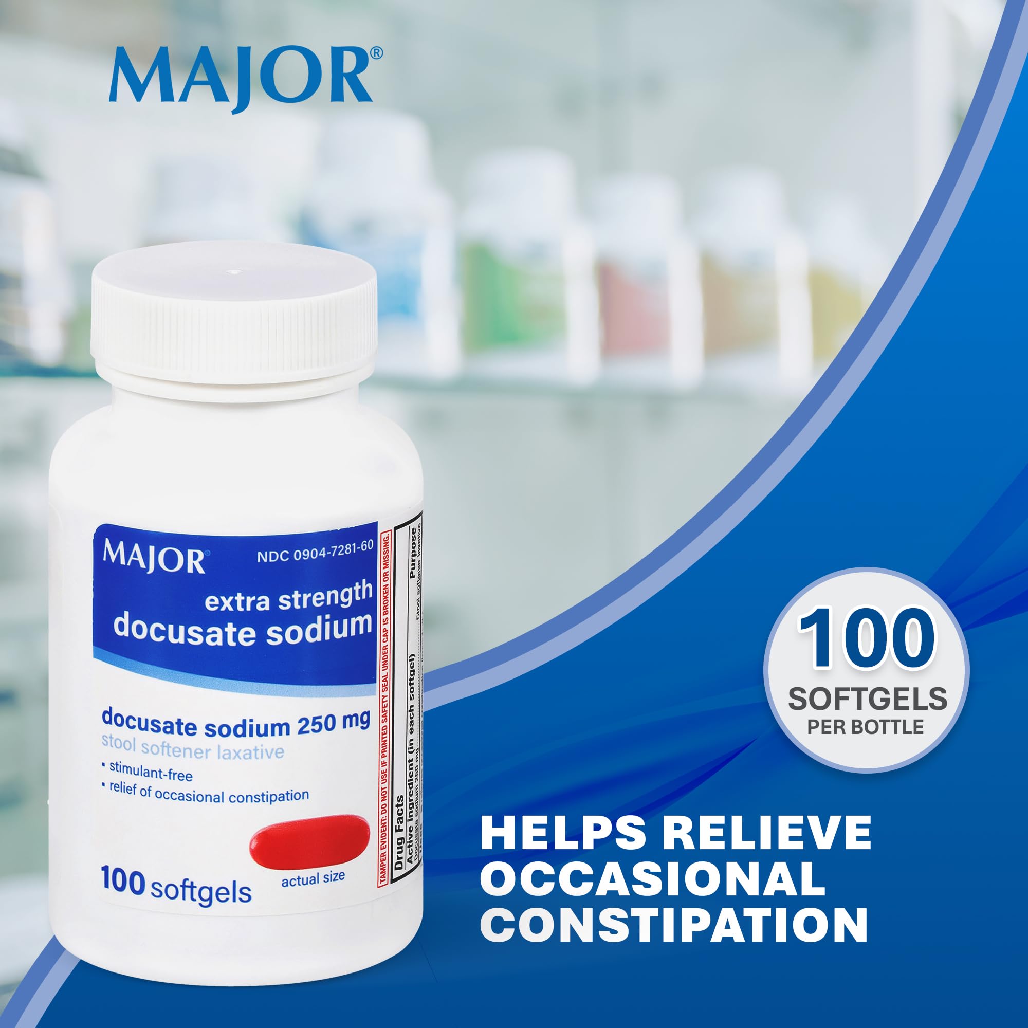 MAJOR Docusate Sodium 250 mg — laxatif doux sans stimulant pour usage occasionnel.