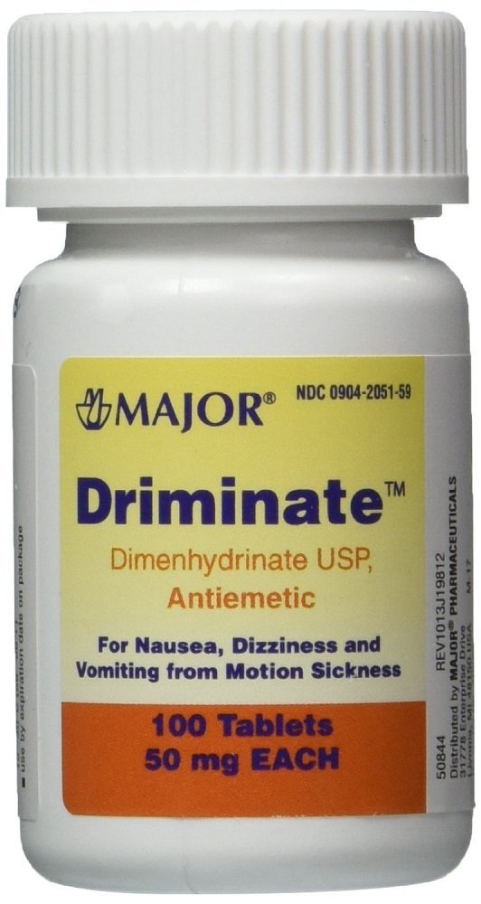 MAJOR Driminate, comprimés 50 mg, soulage les nausées liées au mouvement lors des voyages.