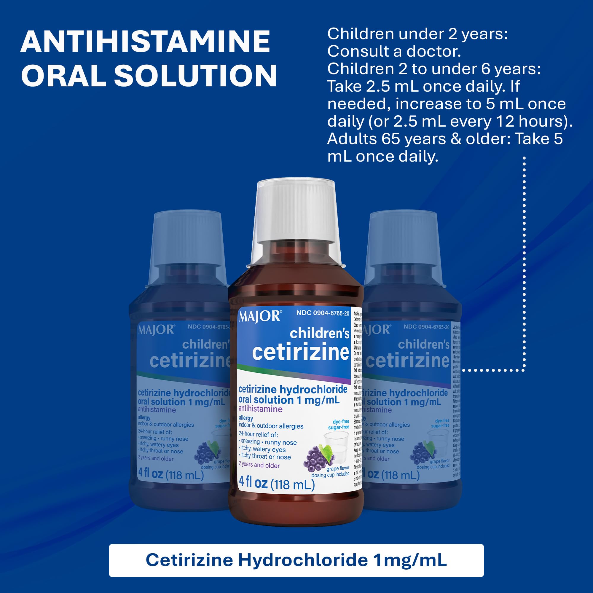 Major Cetirizine enfants, goût raisin attirant pour les jeunes patients.