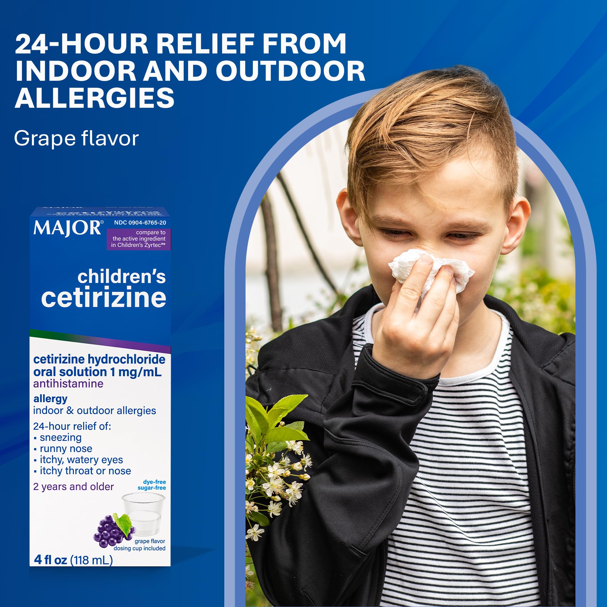 Major Cetirizine enfants, utilisation adaptée de 2 à 6 ans au quotidien.