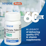 MAJOR Ferate Tabs – emballage clair et dosage de 27 mg par comprimé.