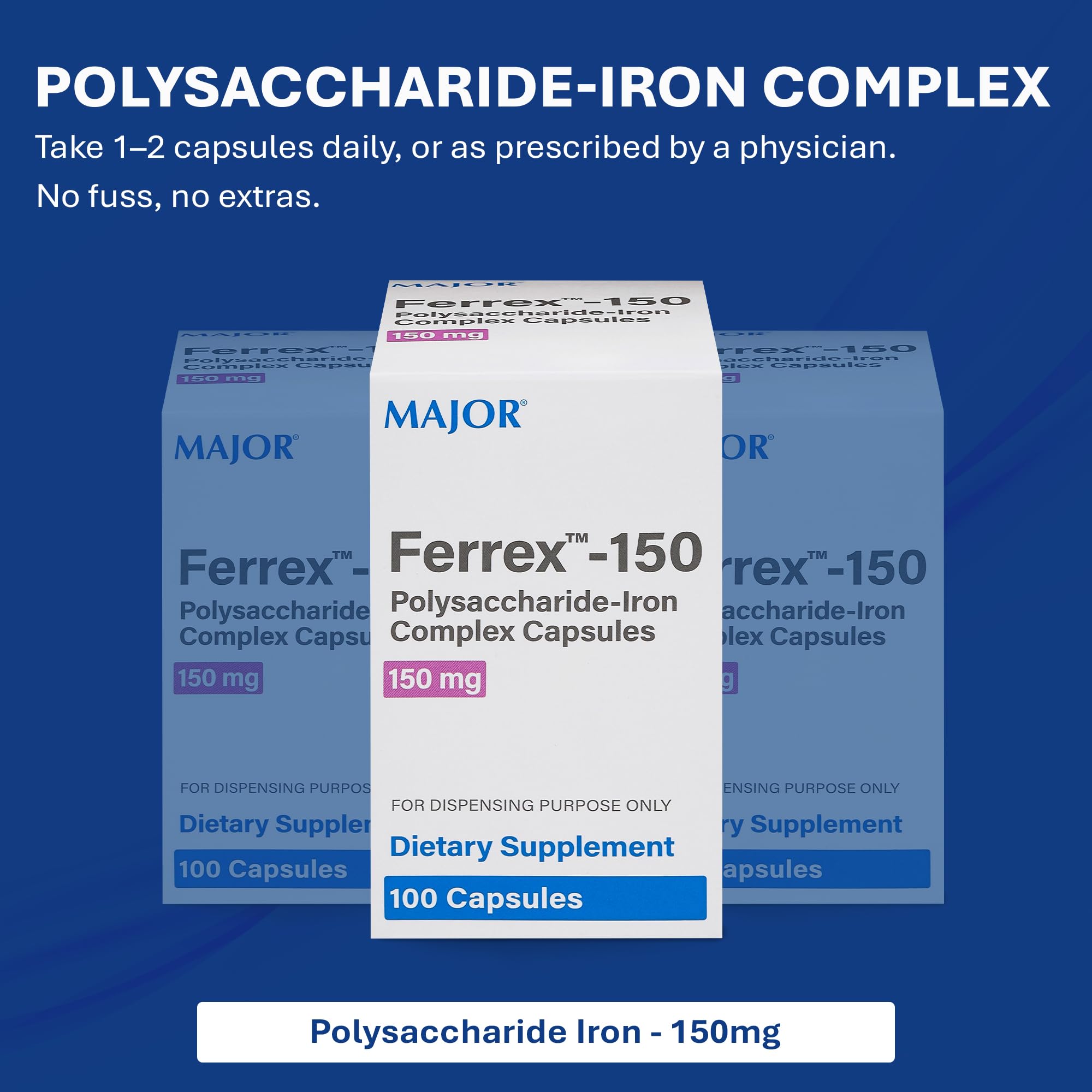 MAJOR Ferrex-150 blister montre le conditionnement individuel pour une gestion simple.