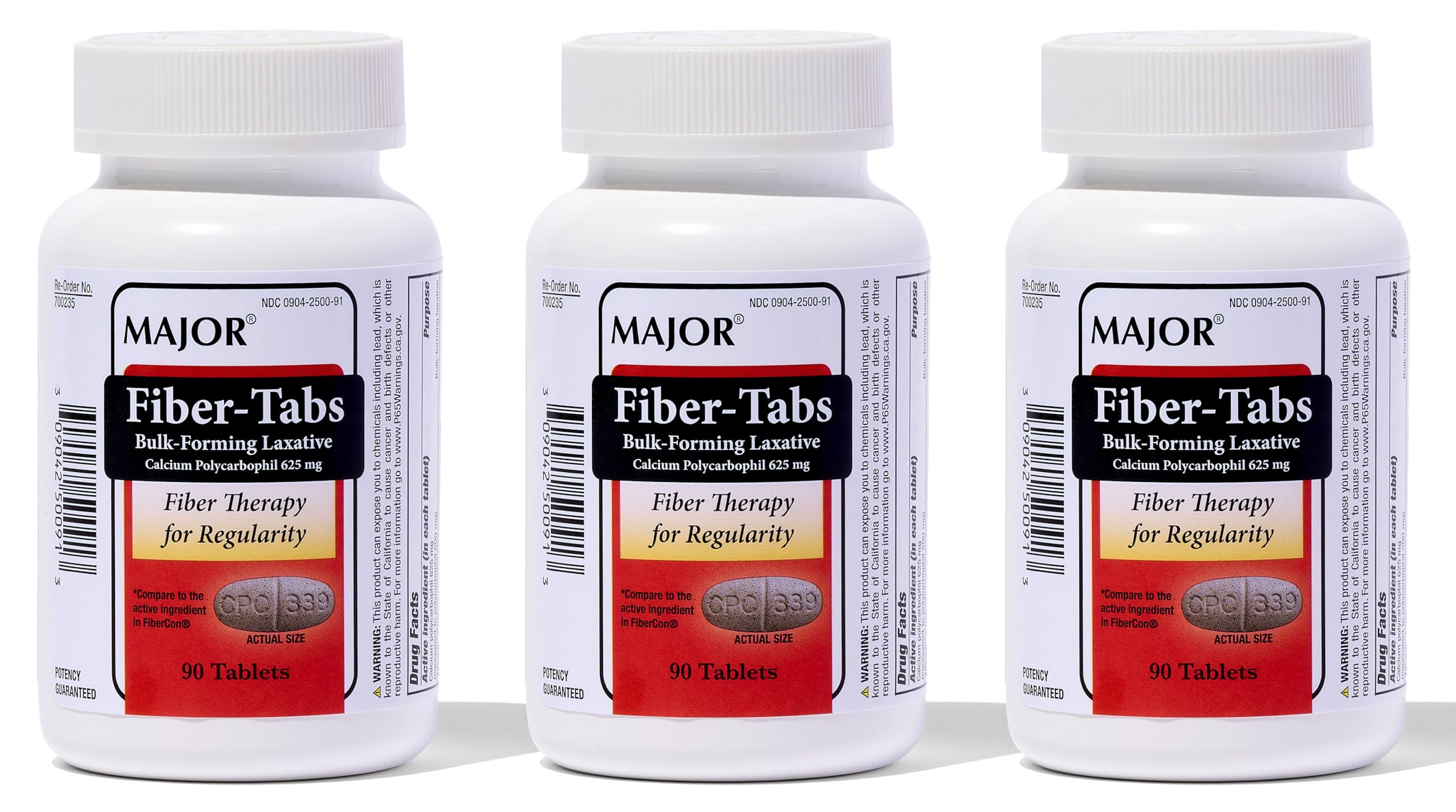 MAJOR Fiber-Tabs boîte d'emballage 3 packs favorisant la régularité intestinale.