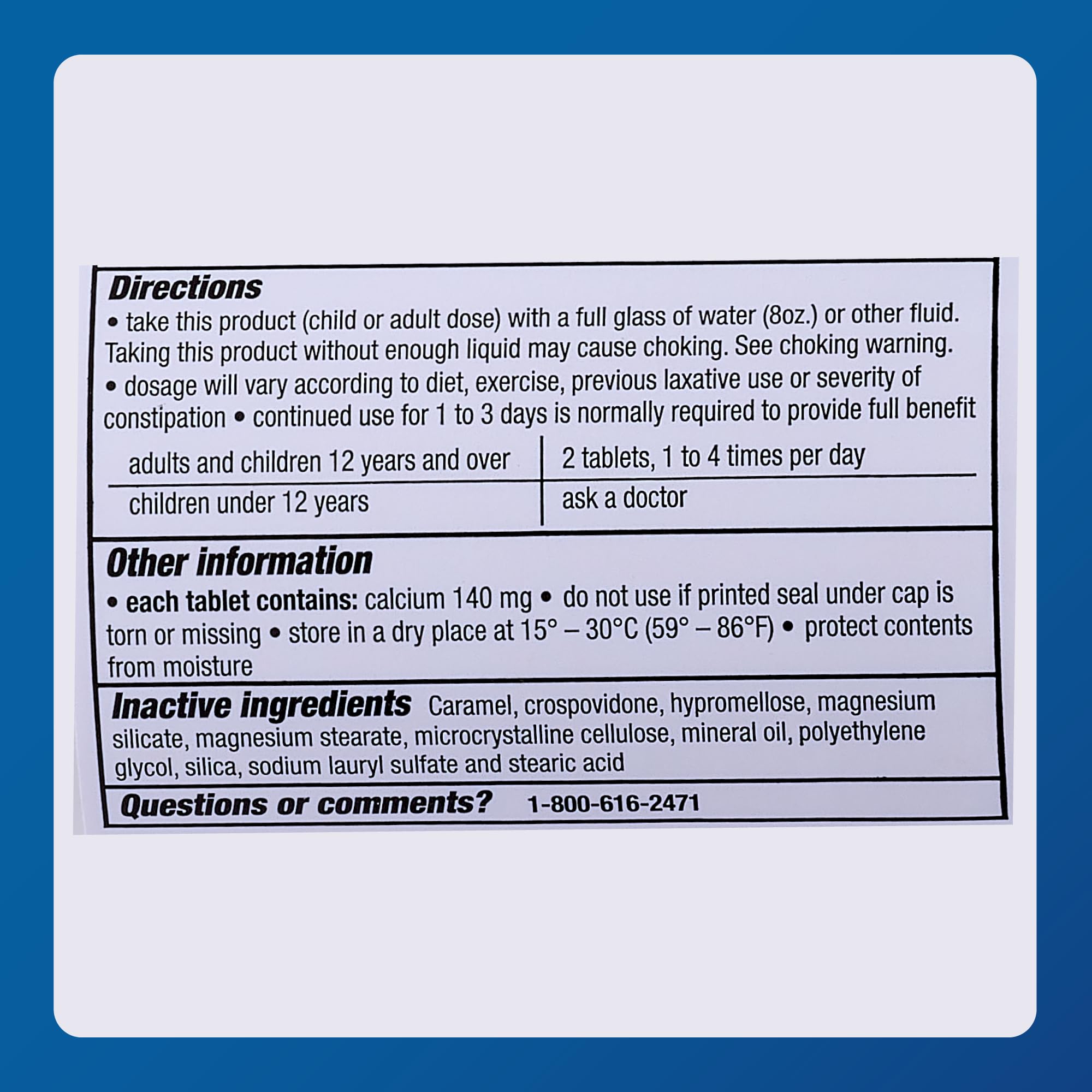 MAJOR Fiber-Tabs formulation polycarbophil mise en avant.