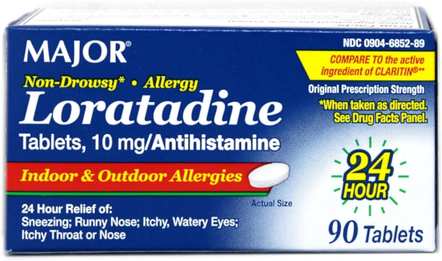 MAJOR Loratadine 10 mg – boîte pratique, soulagement non somnolent.