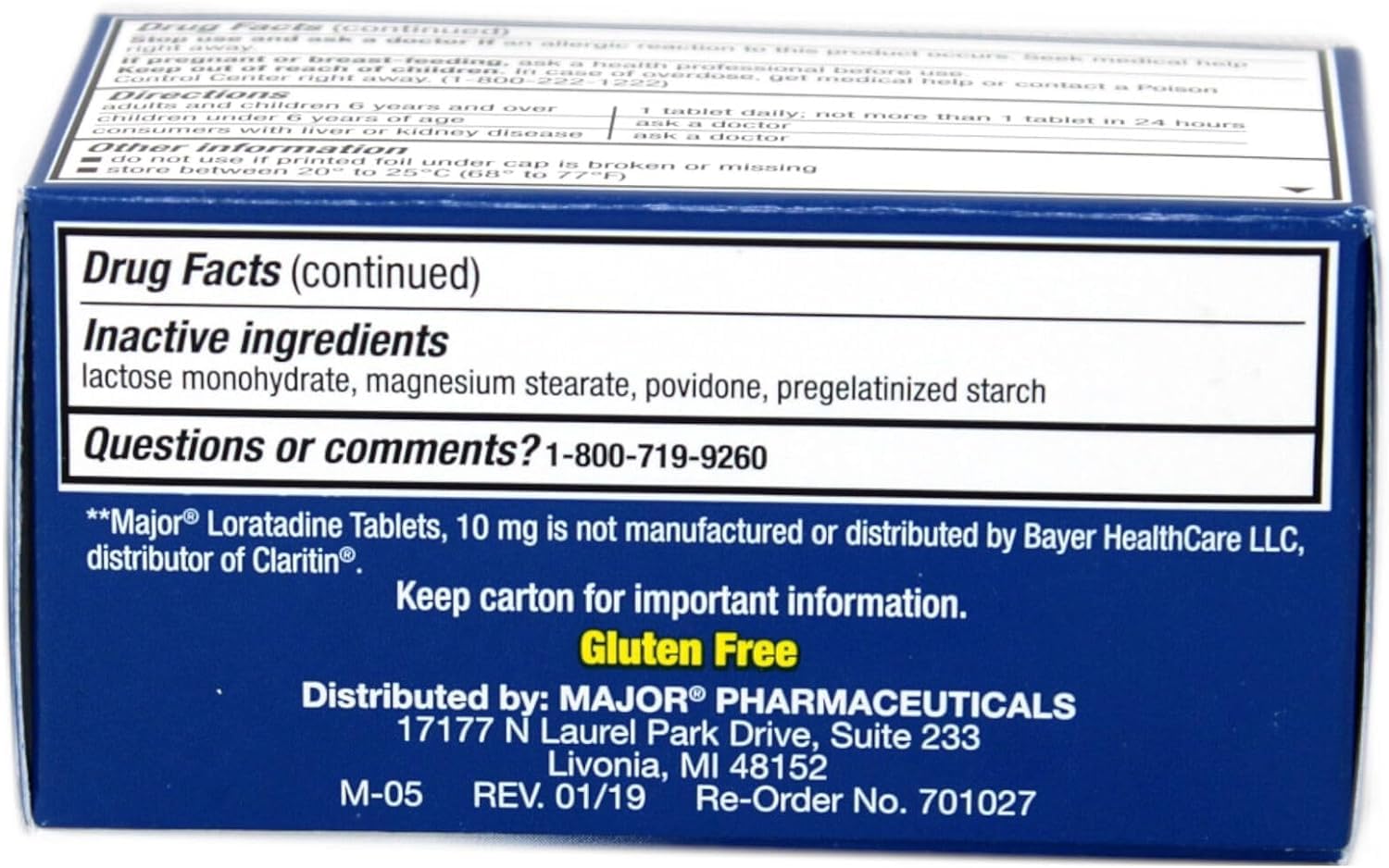 MAJOR Loratadine 10 mg – comprimés compacts pour l'usage quotidien en déplacement.