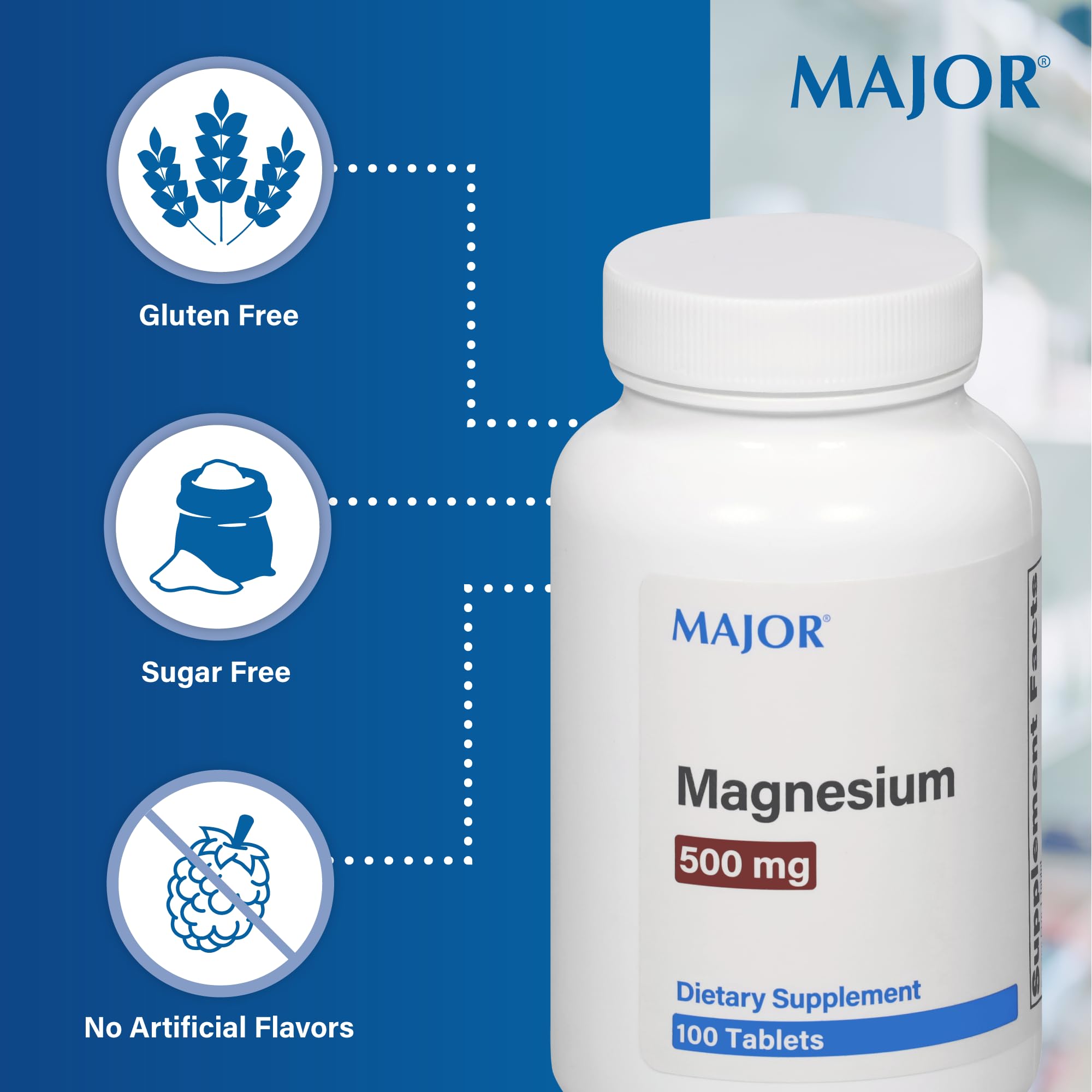 Major Magnésium 500 mg – tablettes en gros plan, qualité fiable