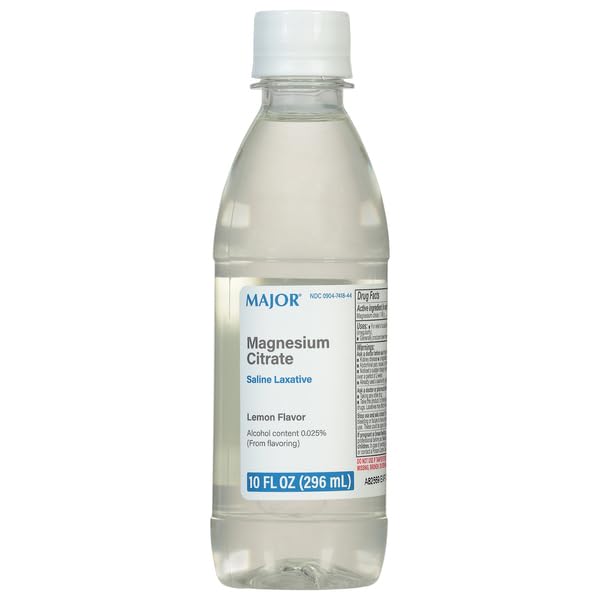 Major Magnesium Citrate laxatif en bouteille citron pour un confort intestinal potentiel.
