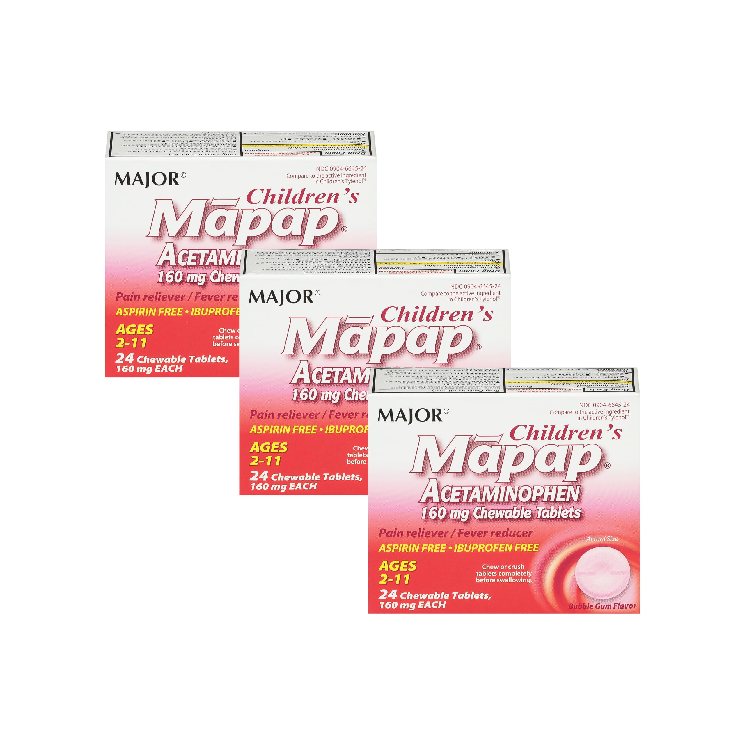 MAJOR MAPAP paracétamol pour enfants: comprimés à mâcher 160 mg, soulage fièvre et douleurs mineures.