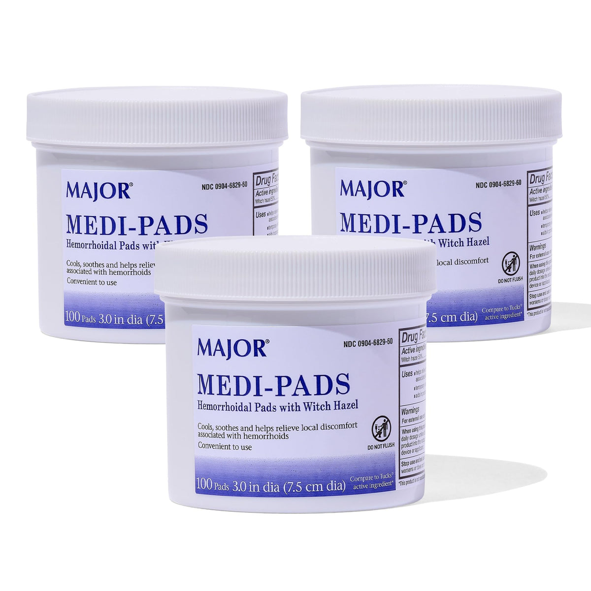 MAJOR Medi-Pads dans l’emballage jarre 100 pour une utilisation pratique.
