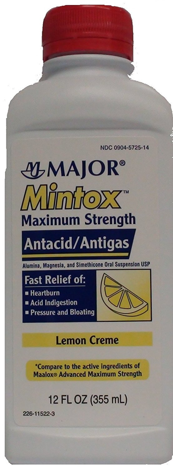 MAJOR Mintox, bouteille citron crème, soulagement rapide des brûlures d'estomac.