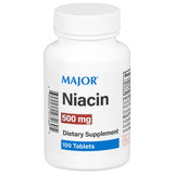 Major Niacine 500 mg: bouteille visible avec étiquette, soutien potentiel au métabolisme énergétique.