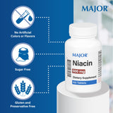 Major Niacine 500 mg: étiquette et emballage reflétant la qualité.