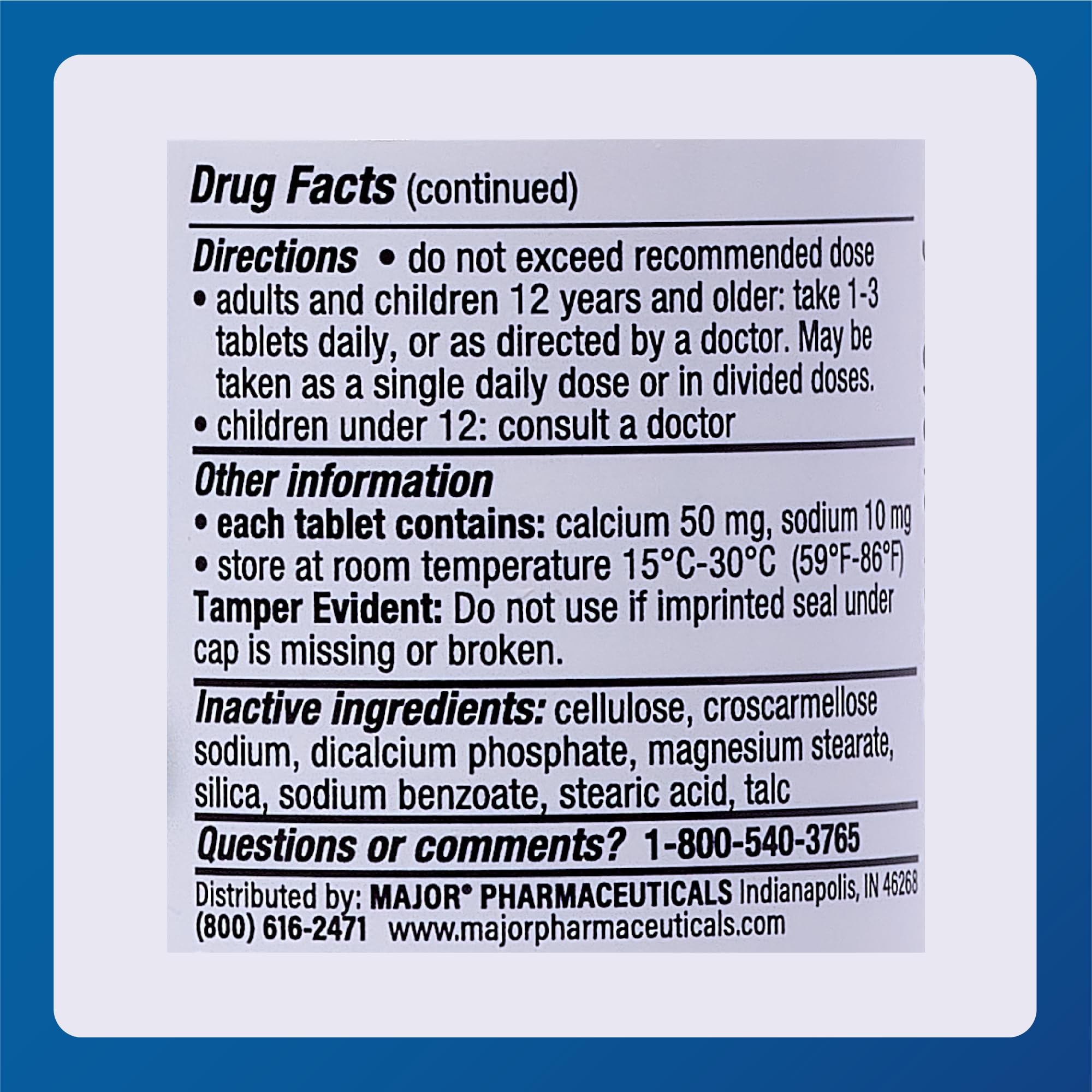 Major Pharmaceuticals Docusate Sodium 100 mg, etiquette d'utilisation, dosage clair et lisible.