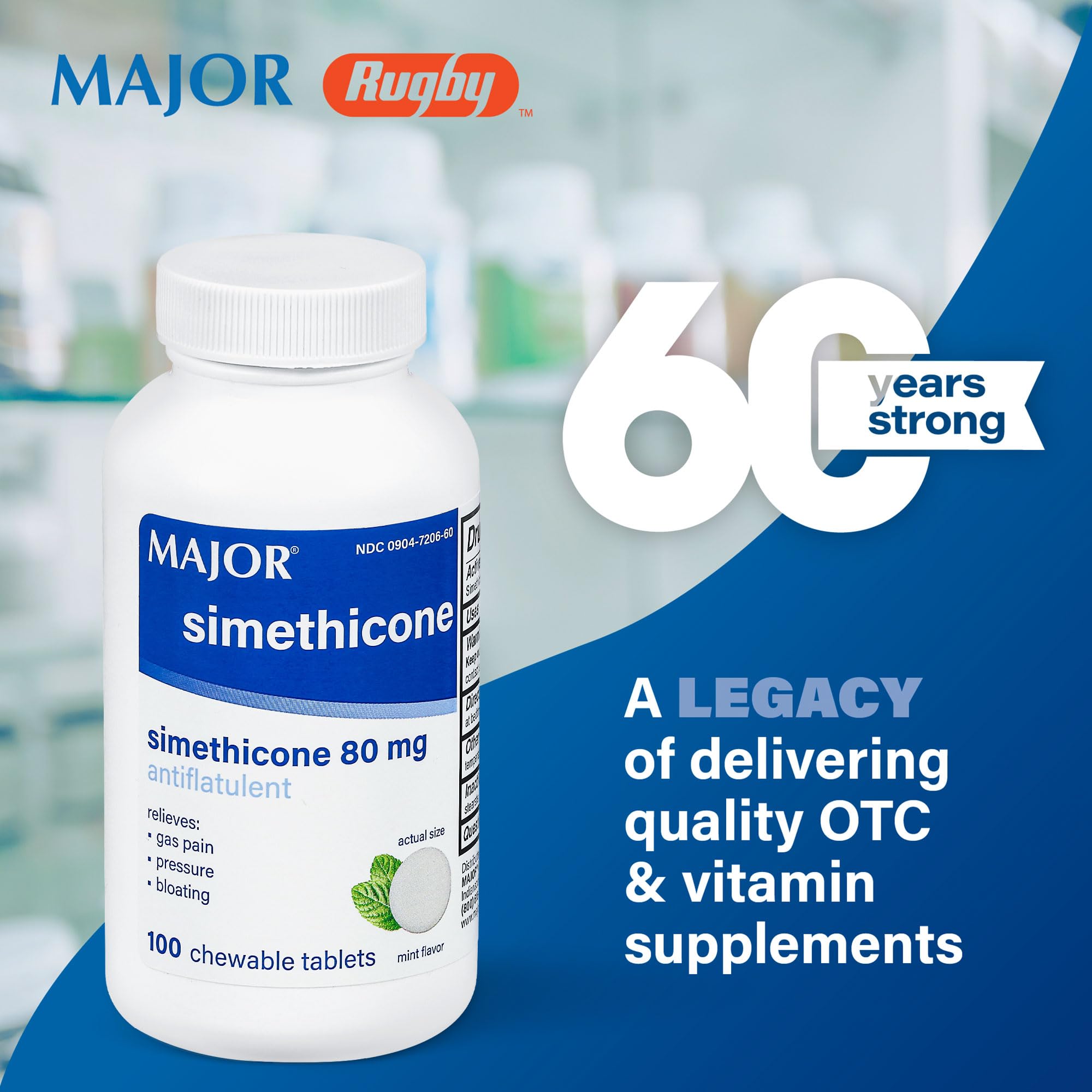 MAJOR Simethicone 80 mg – comprimés à mâcher, soulagement des gaz.