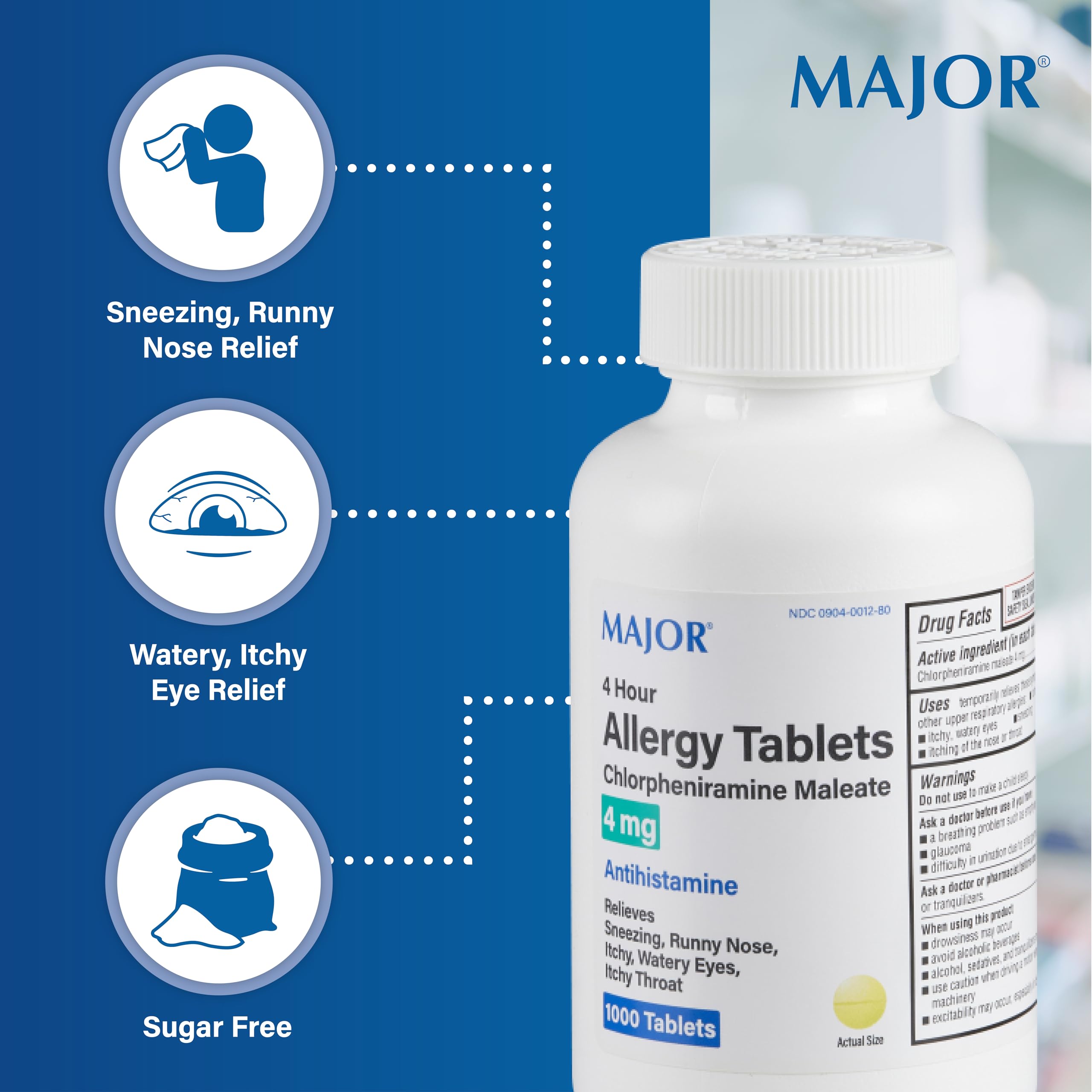 MAJOR – boîte de comprimés allergie 4 heures, emballage pratique et clair.