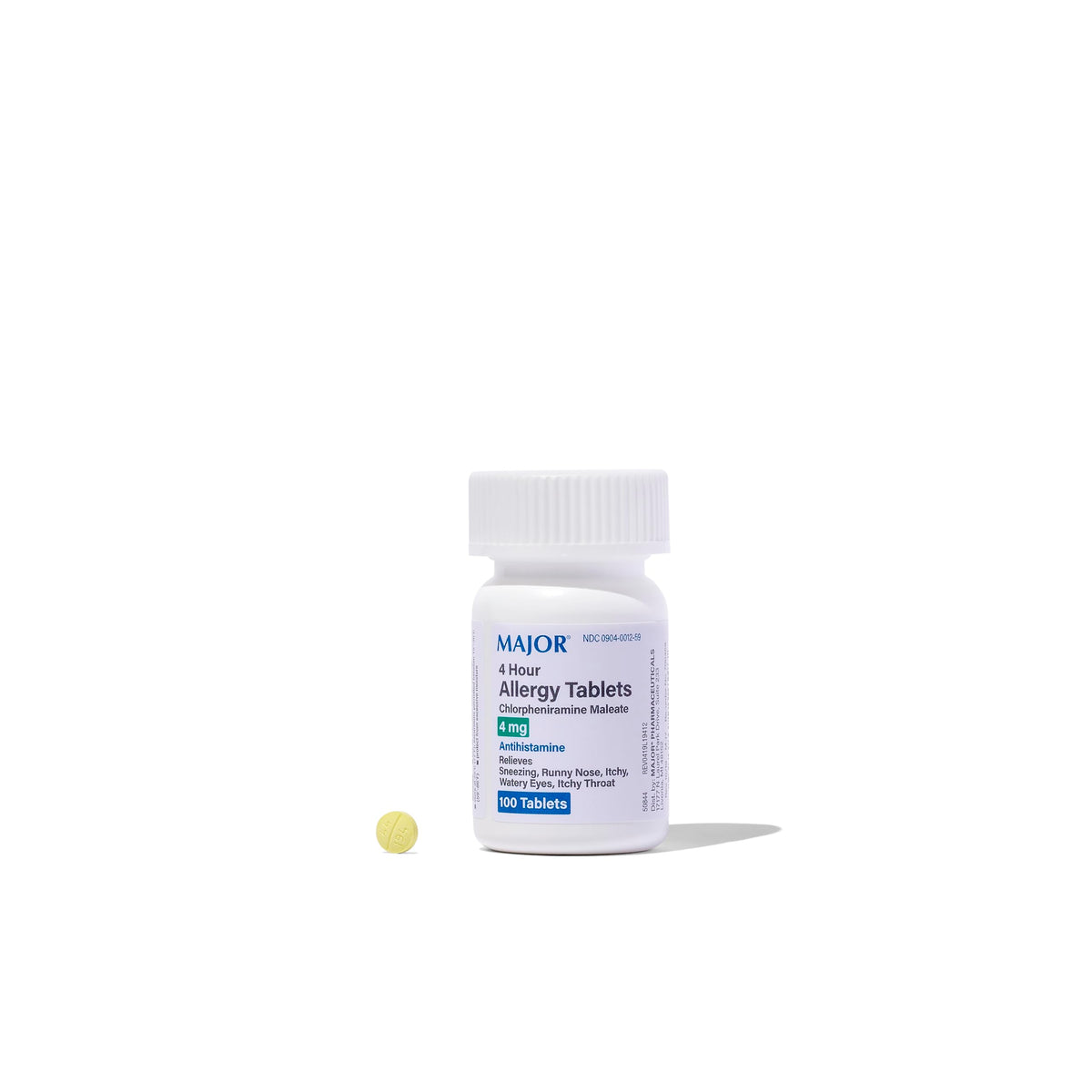 MAJOR tablettes allergie 4 mg en bouteille, utilisation ponctuelle pour symptômes allergiques.