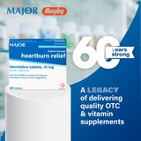 MAJOR tablettes famotidine 10 mg visibles, mettant en valeur l'ingrédient actif.