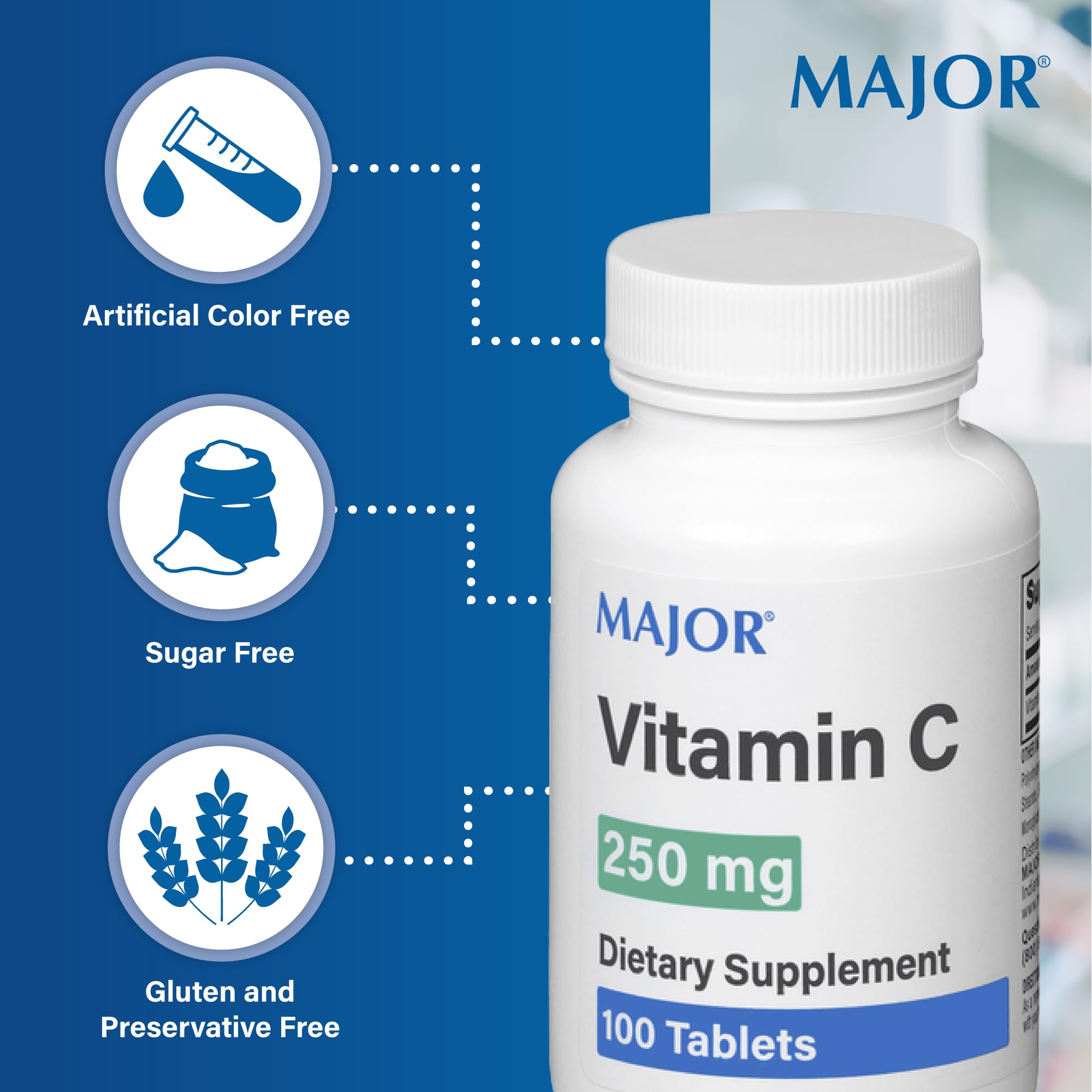 Boîte MAJOR Vitamin C 250 mg, 100 comprimés, pratique pour le quotidien.