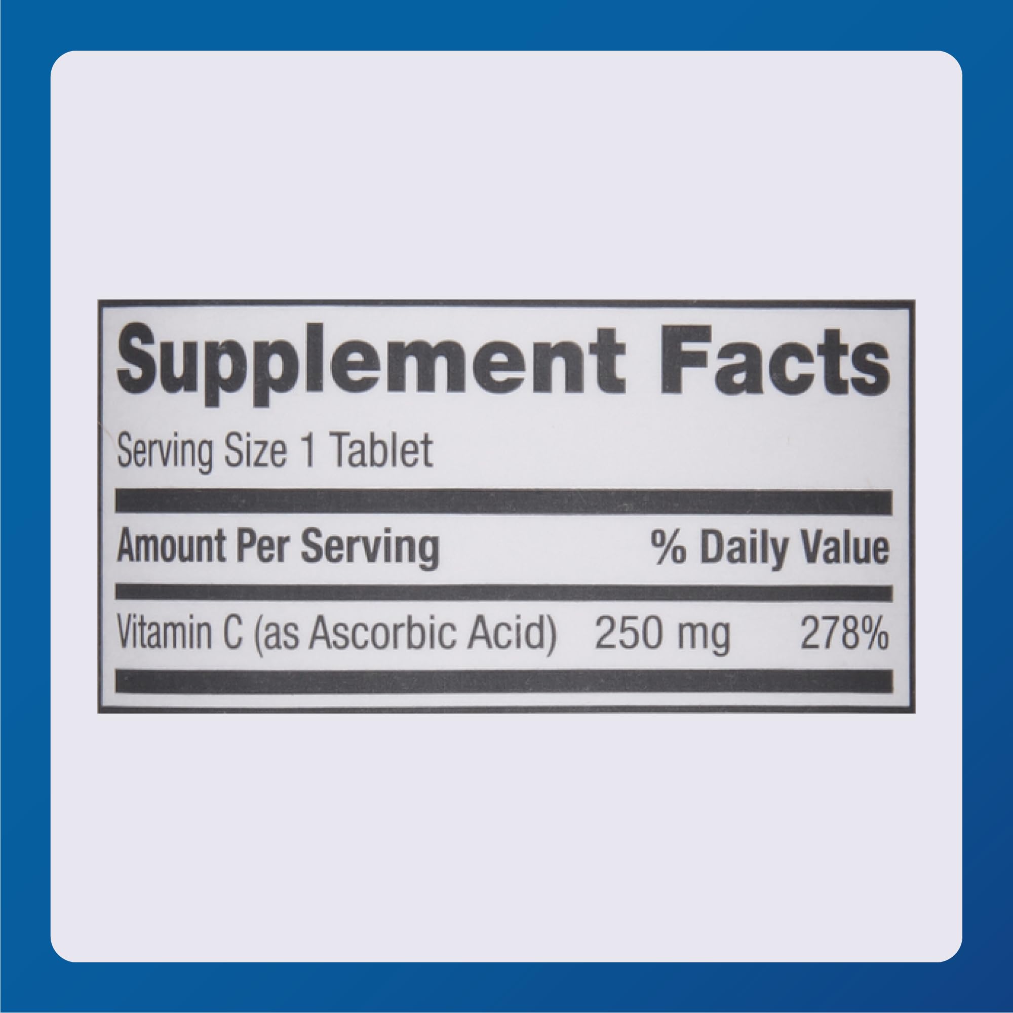 Gros plan sur une tablette MAJOR Vitamin C 250 mg, dosage clair.