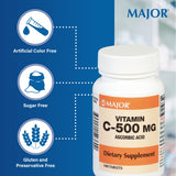 Prise avec repas: comprimés MAJOR vitamine C 500 mg pour une absorption confortable.