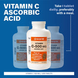 MAJOR vitamine C-500: flacon de tablettes conçu pour l'usage quotidien.