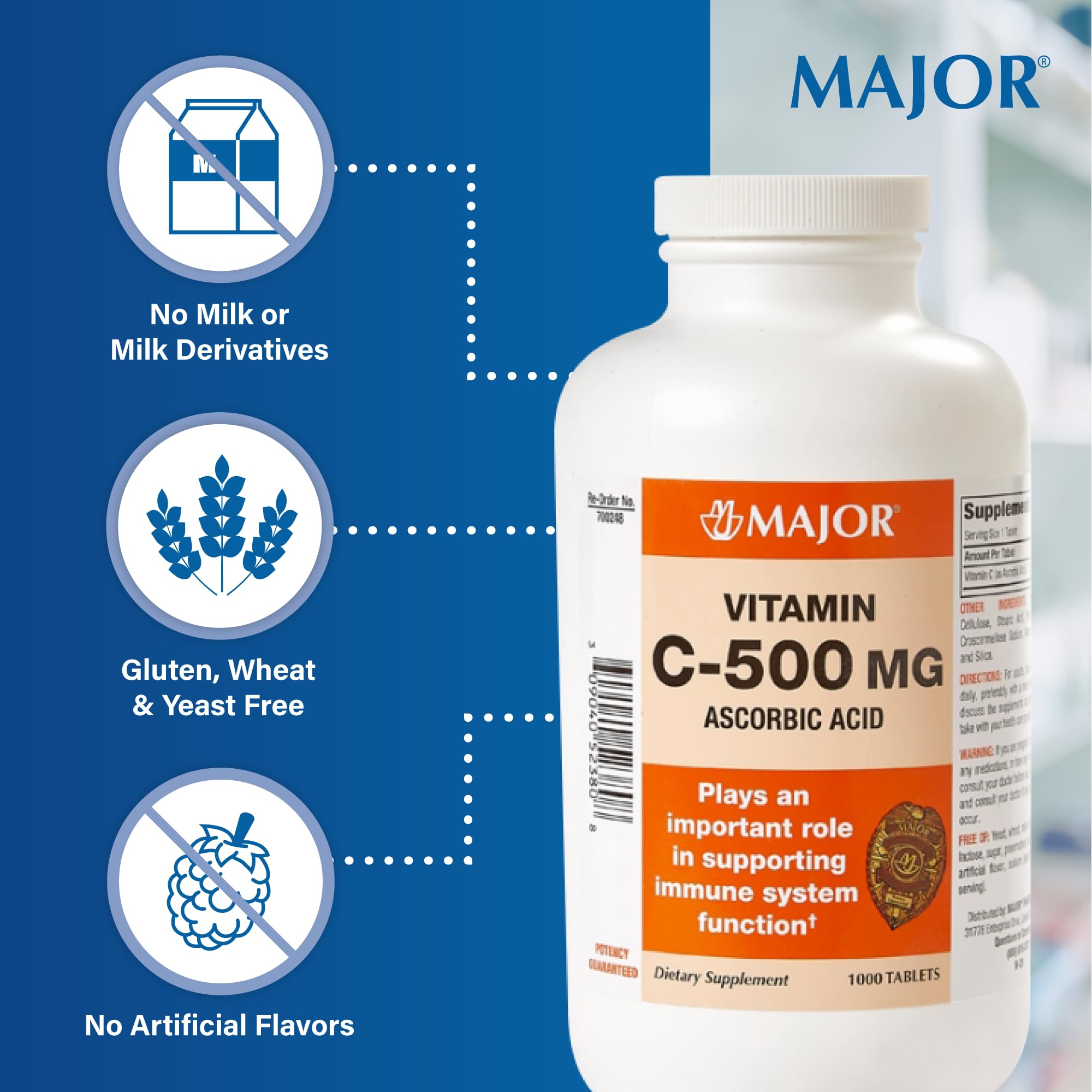 MAJOR vitamine C-500: boîte ouverte montrant les tablettes faciles à prendre.