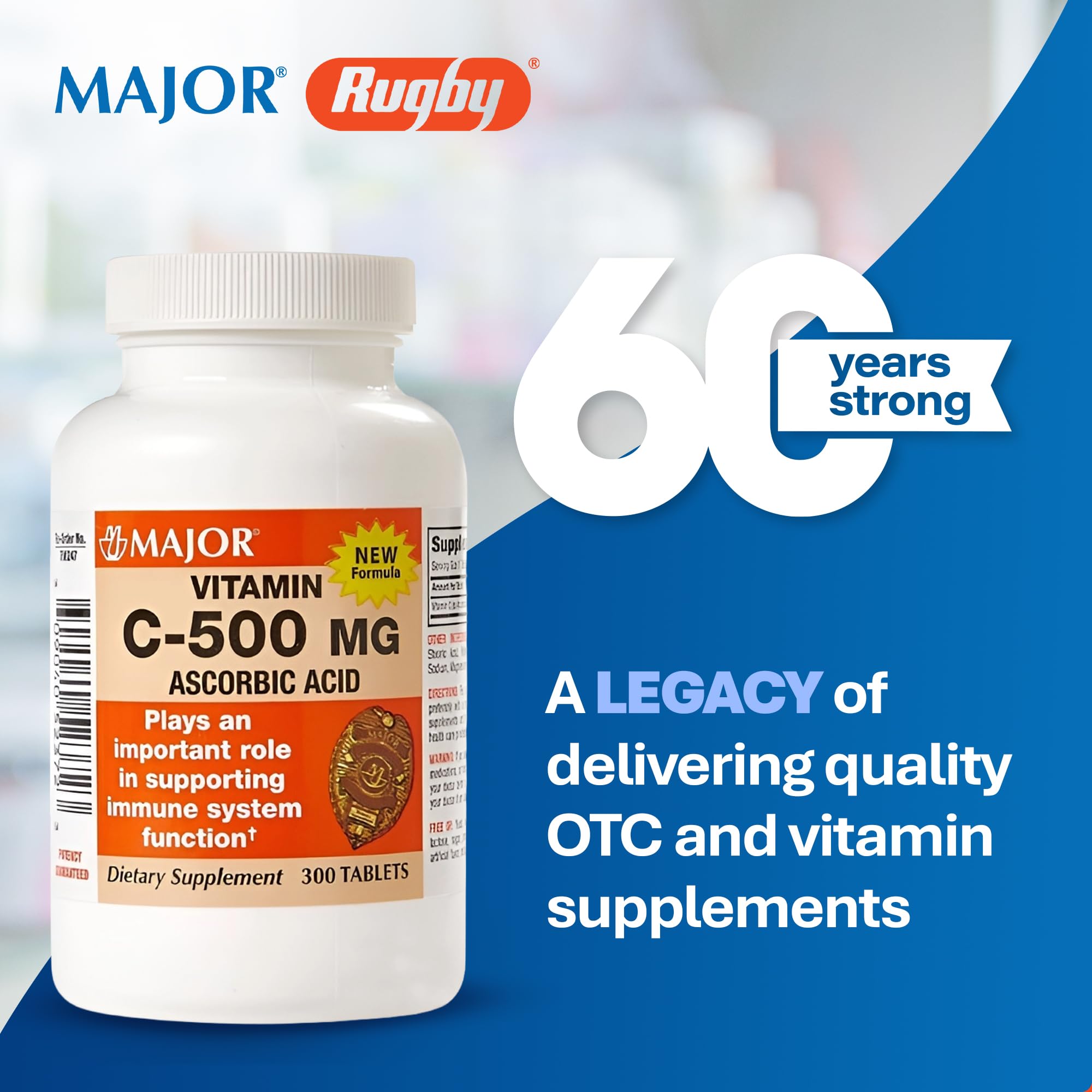 Boîte MAJOR vitamine C 500 mg, 300 comprimés, rangement facile