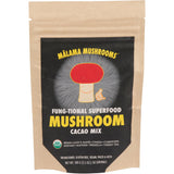 Malama Mushrooms emballage montrant le mélange cacao chaud pour énergie durable.